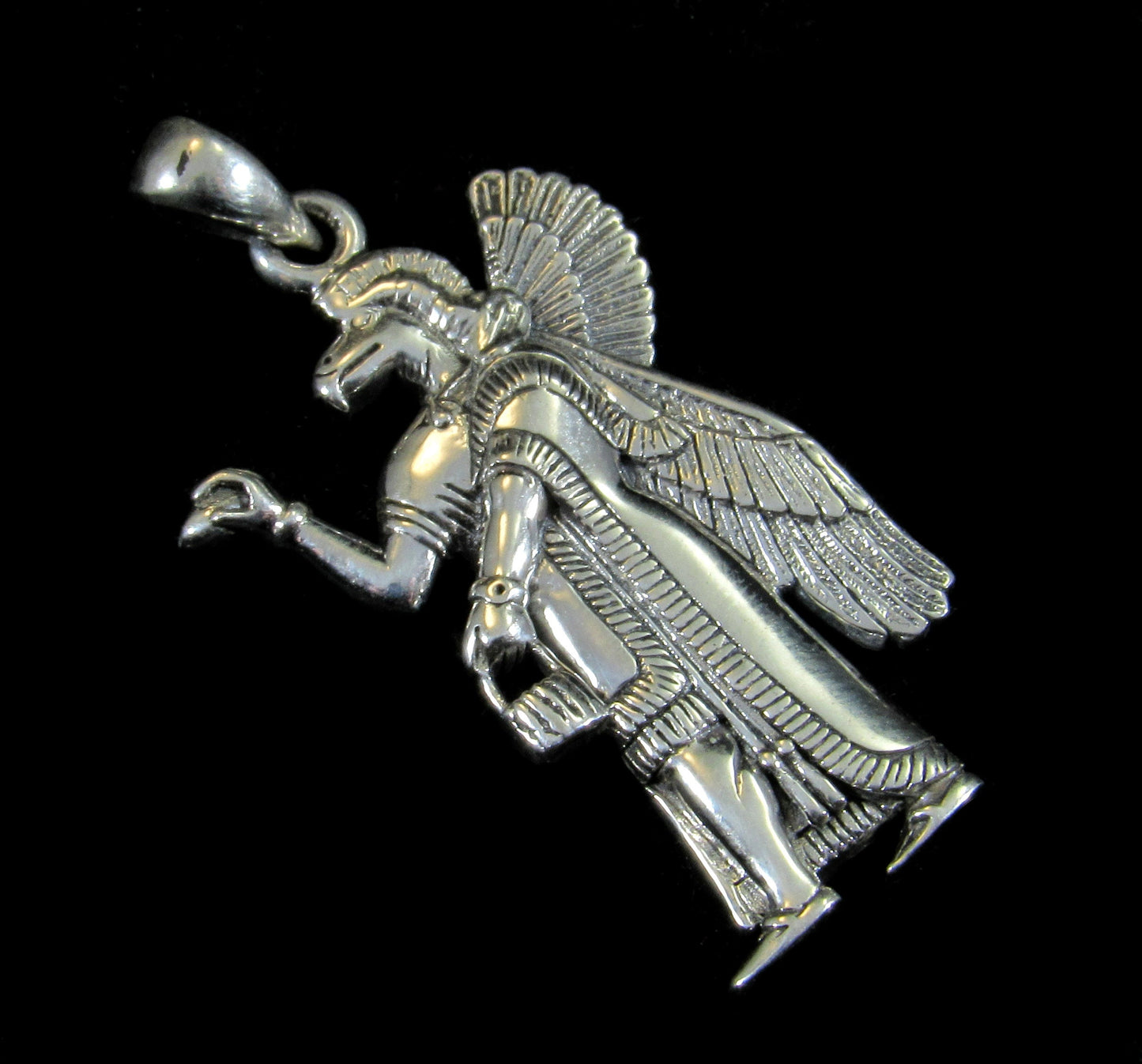 Solid 925 Sterling Silver Nisroch Assyrian Deity Pendant, God of Agriculture, Nesher the Great Eagle