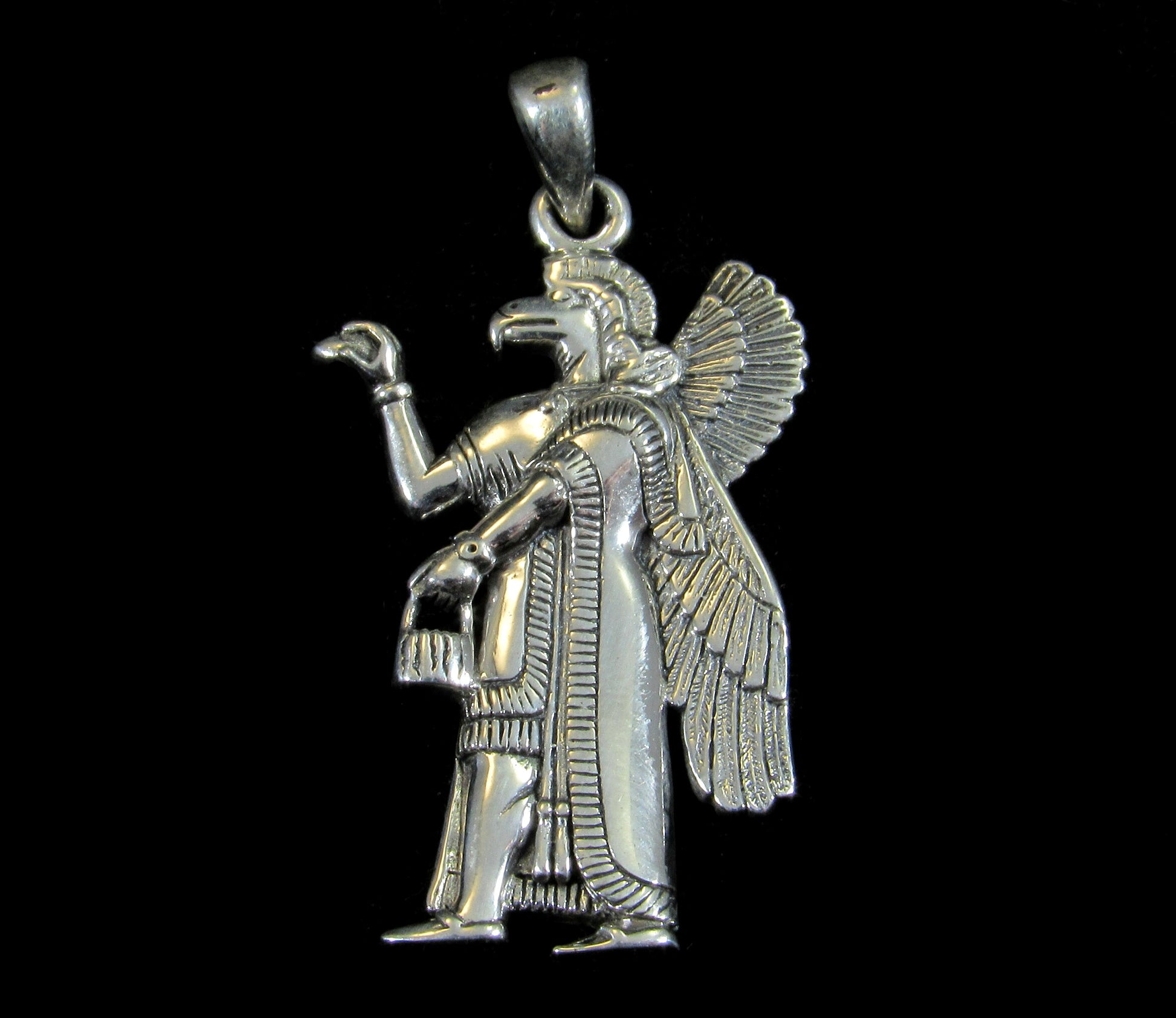 Solid 925 Sterling Silver Nisroch Assyrian Deity Pendant, God of Agriculture, Nesher the Great Eagle
