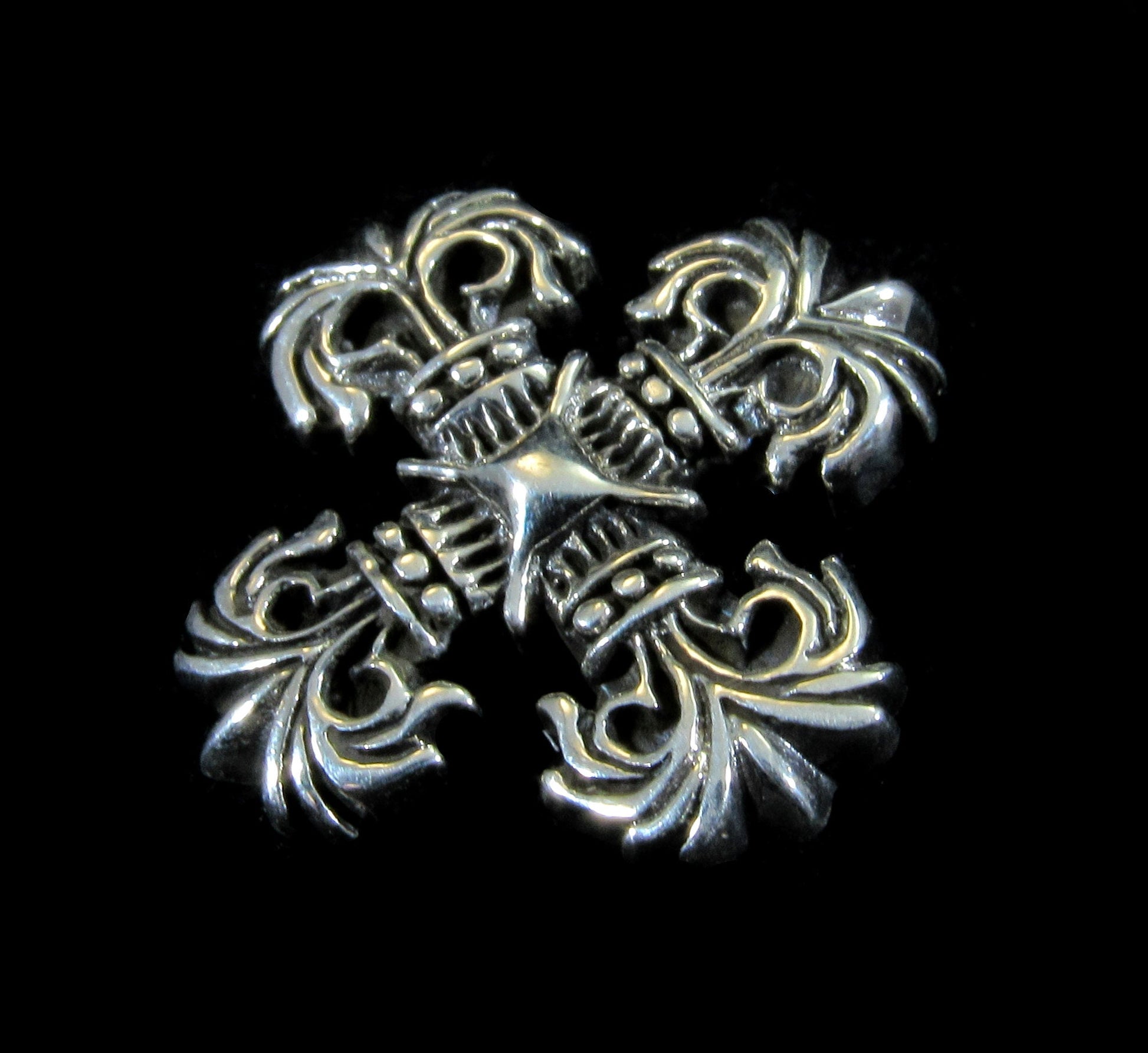 Solid 925 Sterling Silver Square Filigree Cross Pendant, Handcrafted Coat of Arms Motif, Quadskelion Slide Pendant, Medieval Jewelry