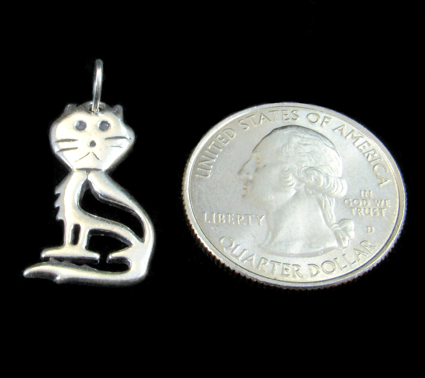 Solid 925 Sterling Silver Whimsical Cartoon Kitty Cat Pendant Feline Charm