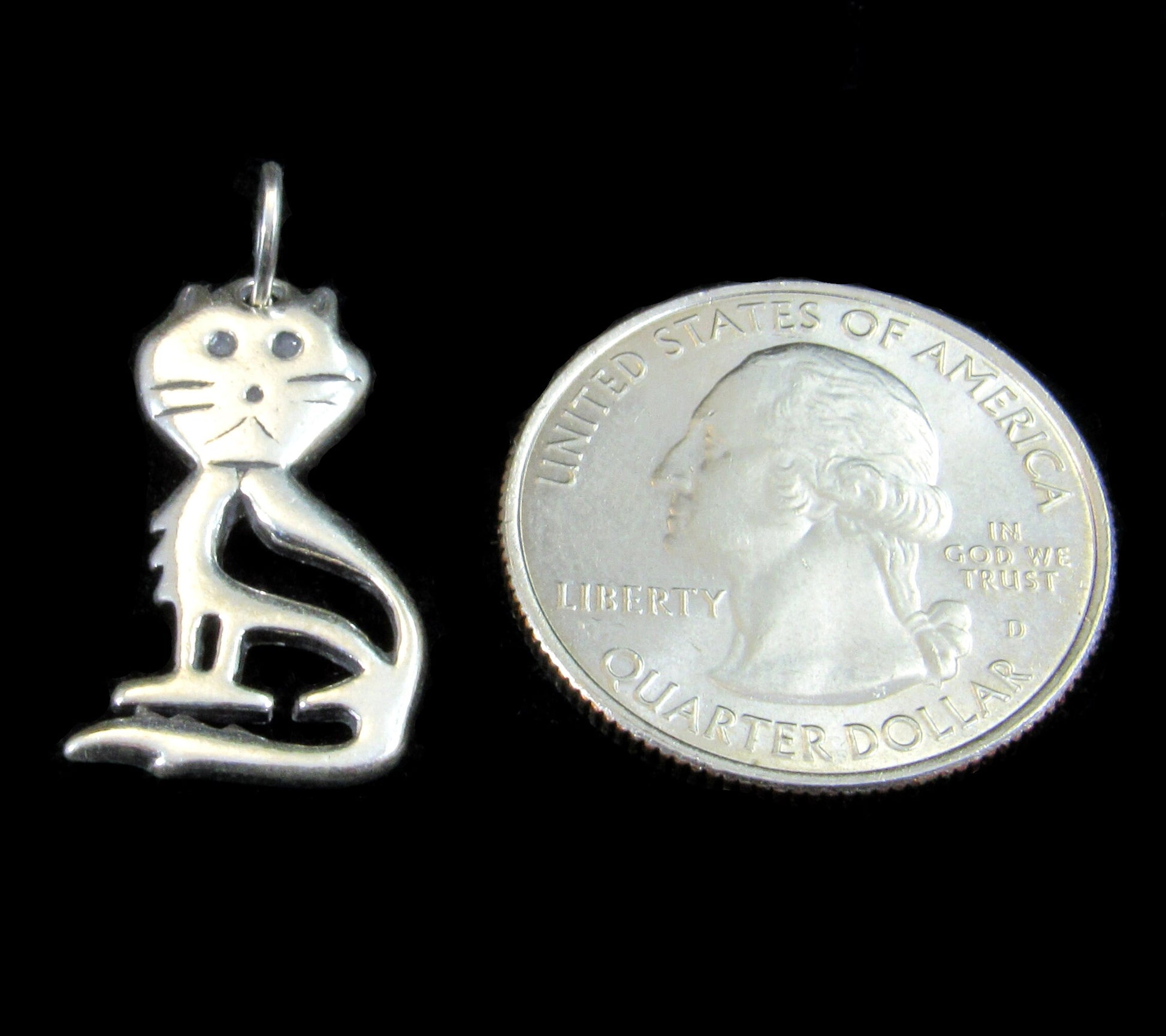Solid 925 Sterling Silver Whimsical Cartoon Kitty Cat Pendant Feline Charm
