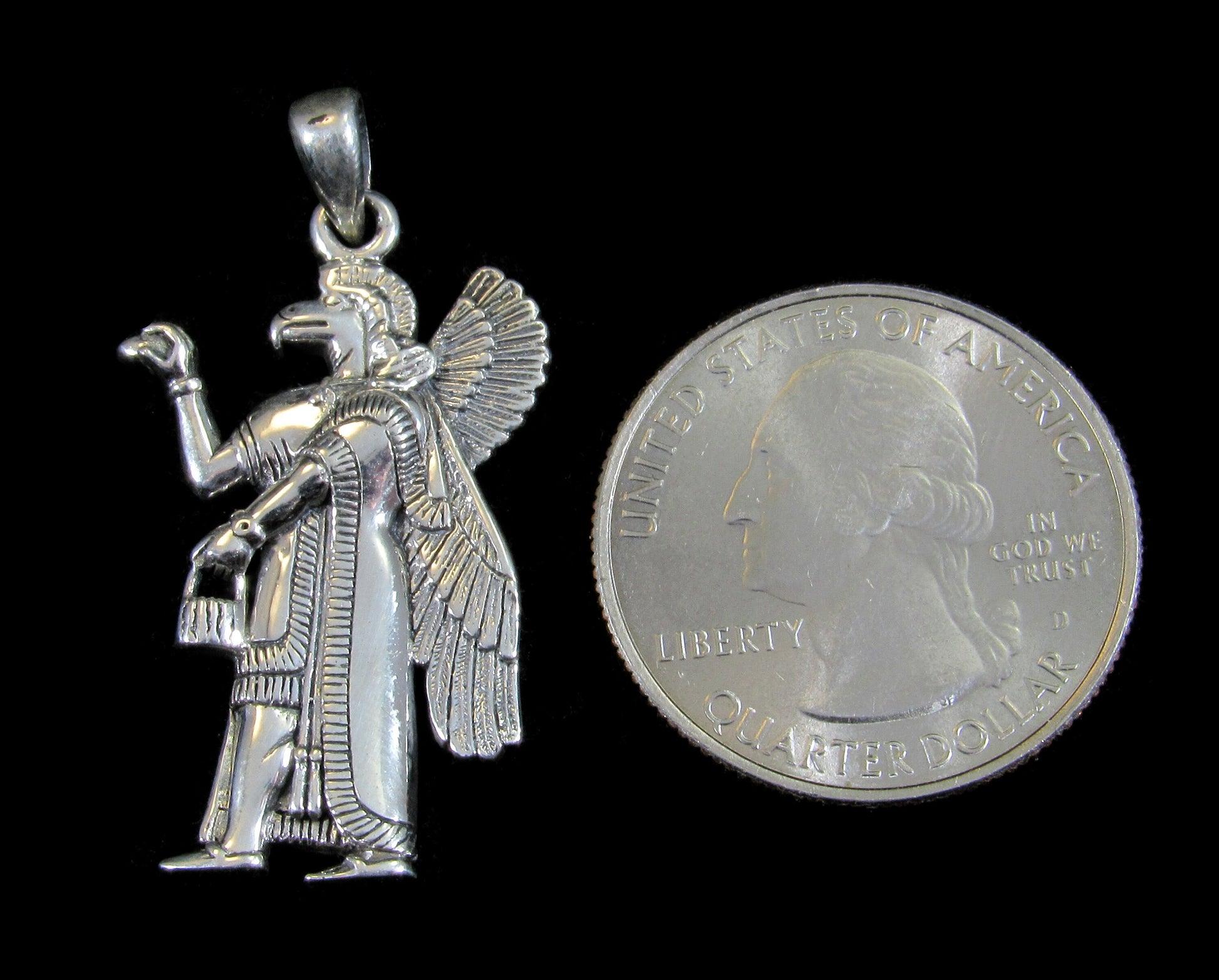 Solid 925 Sterling Silver Nisroch Assyrian Deity Pendant, God of Agriculture, Nesher the Great Eagle