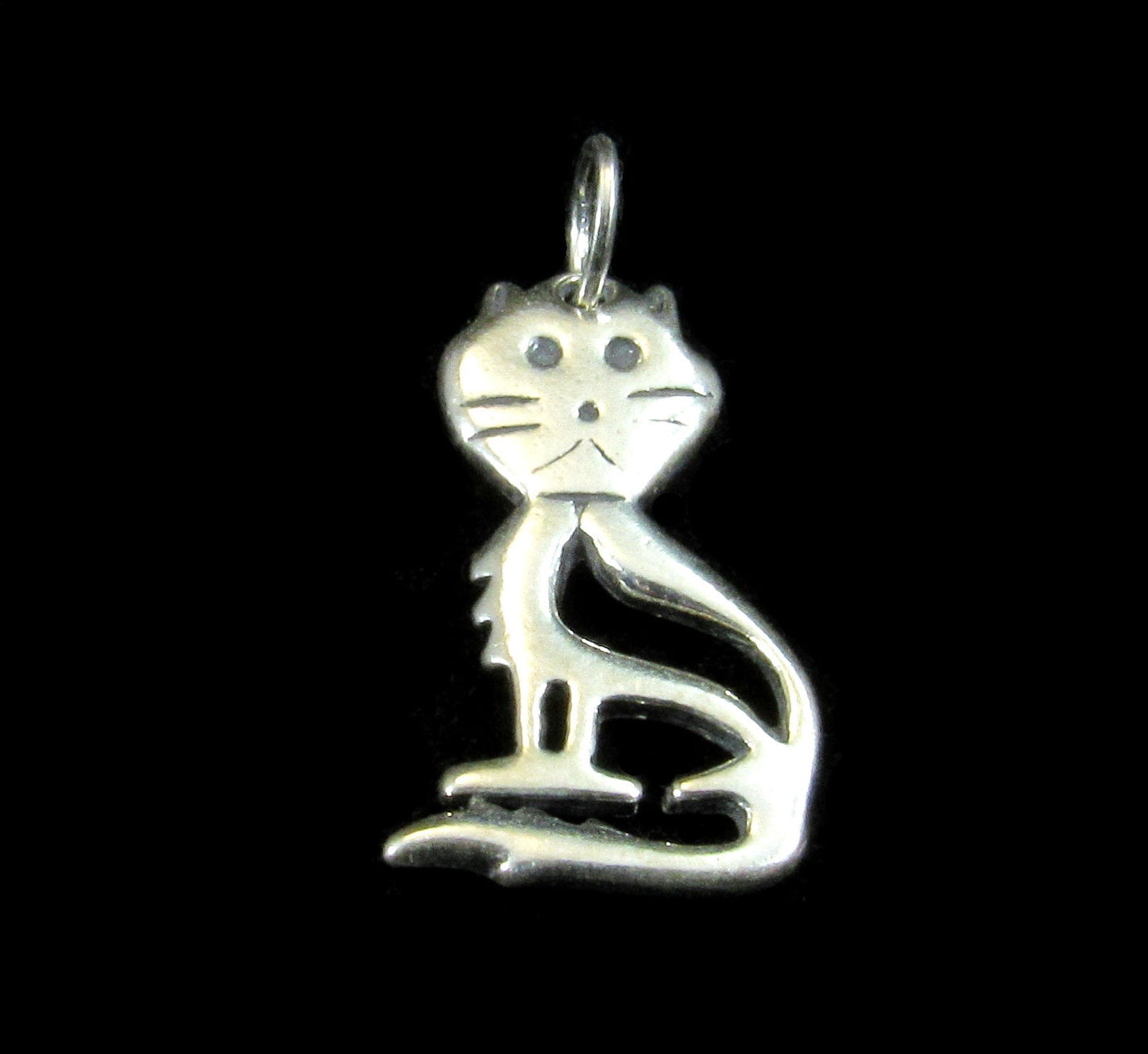 Solid 925 Sterling Silver Whimsical Cartoon Kitty Cat Pendant Feline Charm