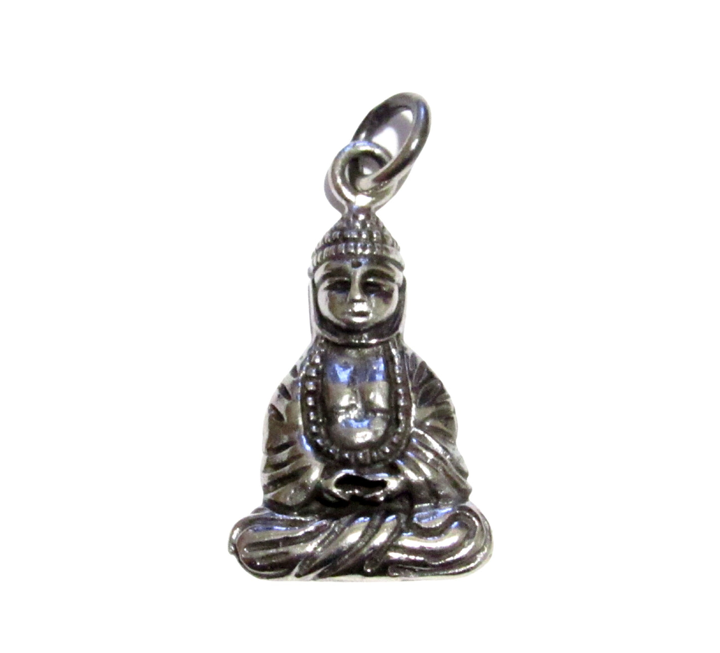 Solid 925 Sterling Silver Meditating Buddha Pendant - Yoga Meditation Jewelry - Seated & Praying Dhyana Mudra - Spiritual Necklace Charm