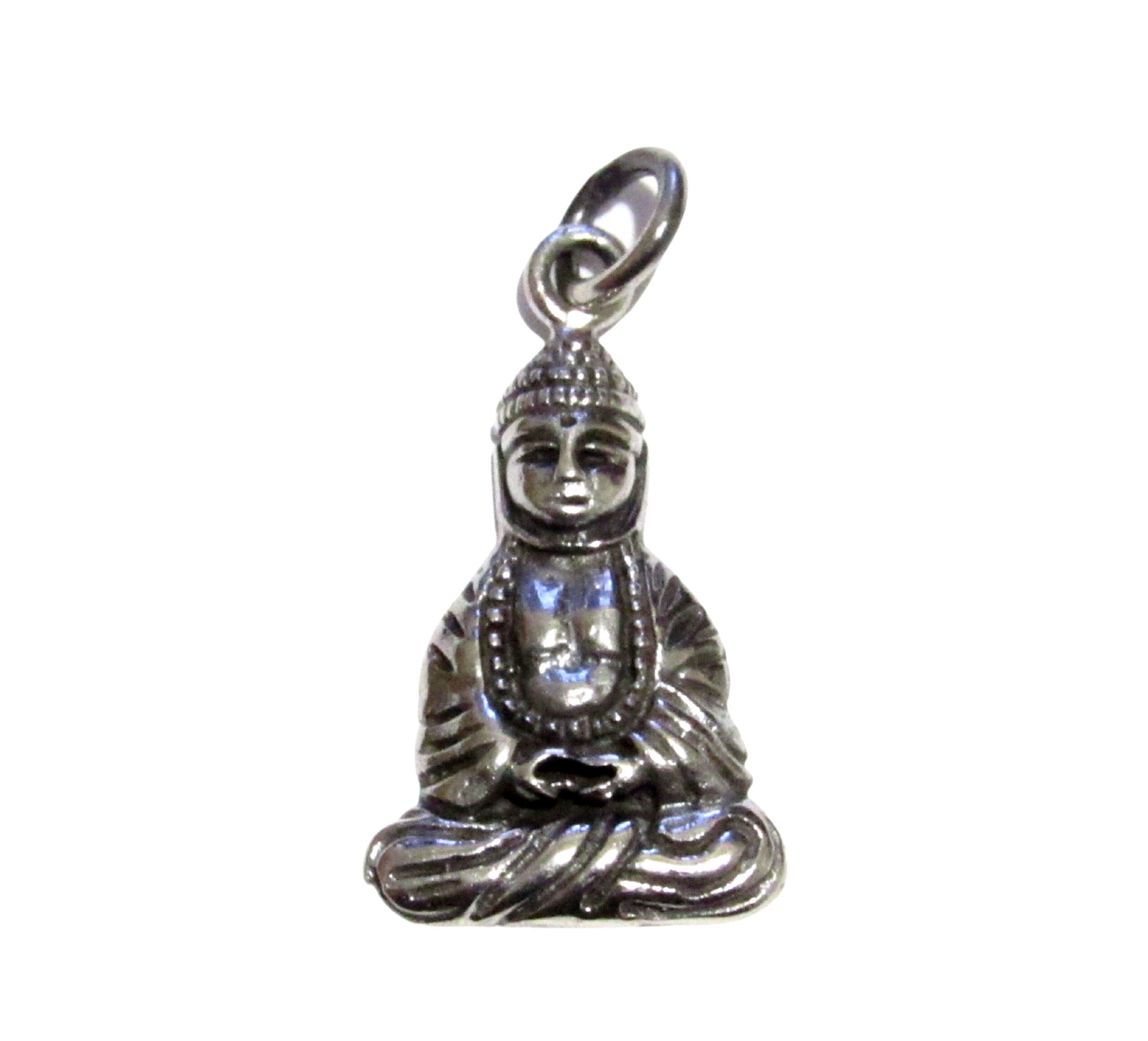 Solid 925 Sterling Silver Meditating Buddha Pendant - Yoga Meditation Jewelry - Seated & Praying Dhyana Mudra - Spiritual Necklace Charm