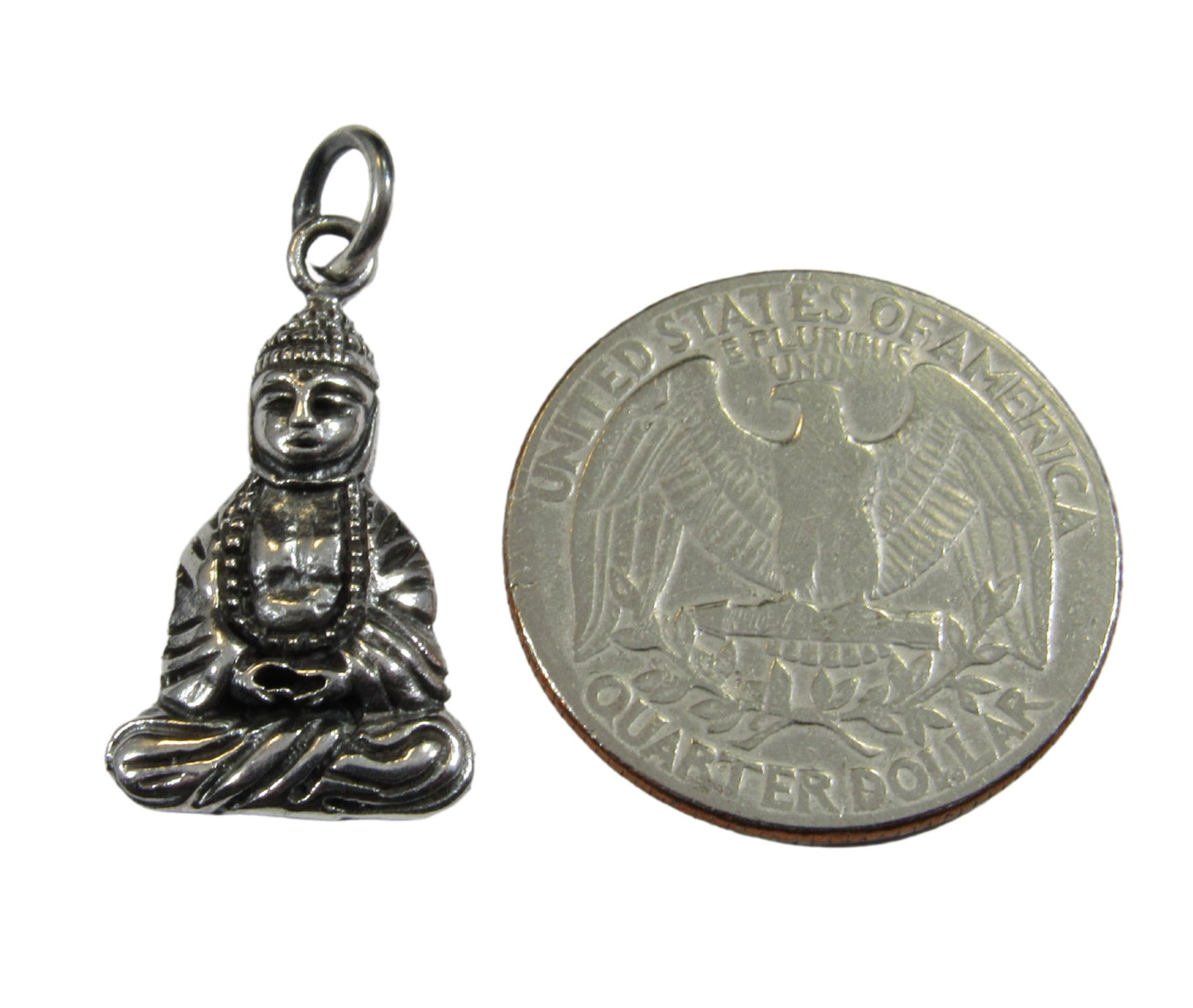 Solid 925 Sterling Silver Meditating Buddha Pendant - Yoga Meditation Jewelry - Seated & Praying Dhyana Mudra - Spiritual Necklace Charm