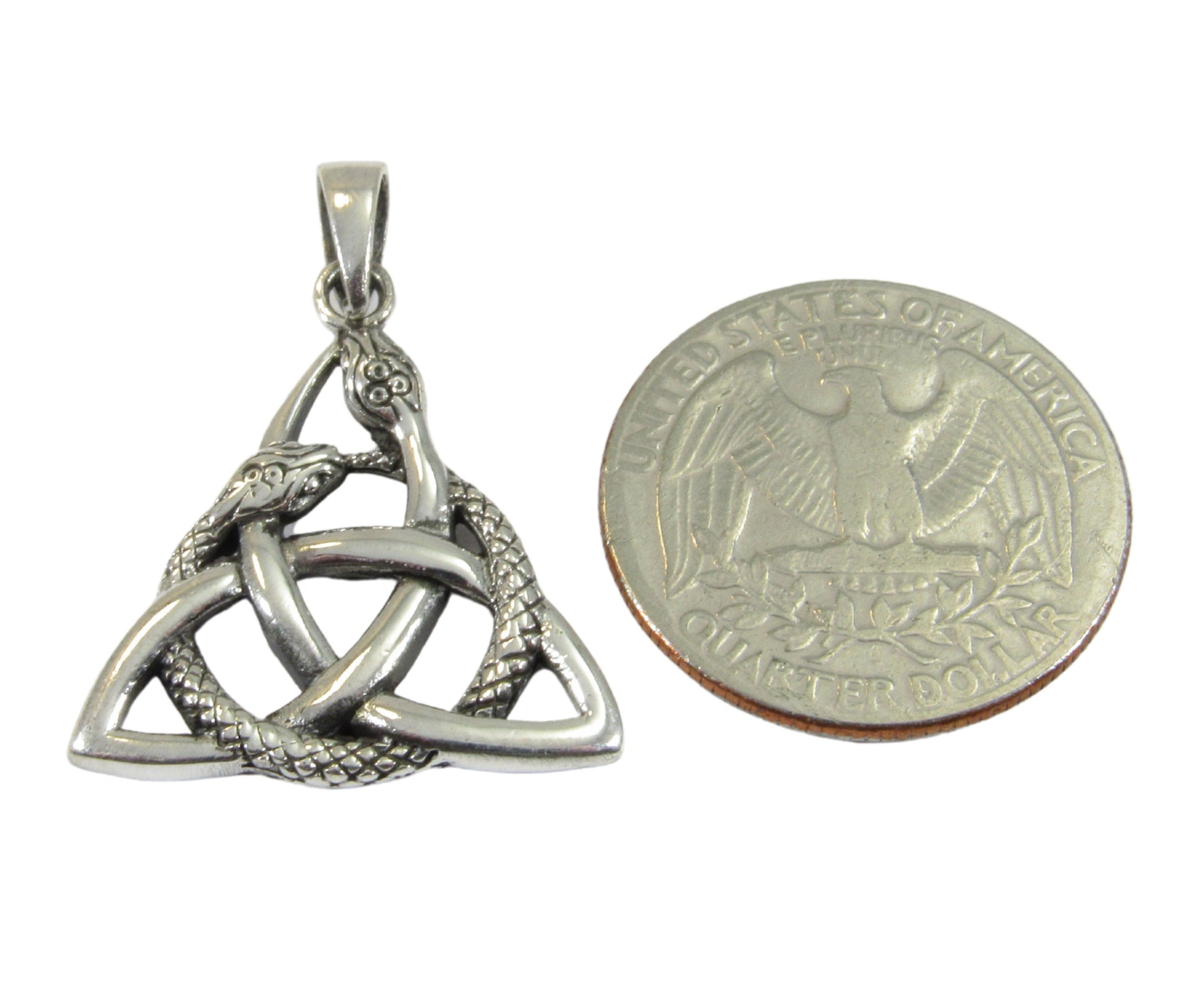Solid 925 Sterling Silver Celtic Trinity Knot Snake Pendant, Ouroboros Triangle, Viking Triquetra Knot Pyramid Amulet, Gothic Jewelry Gift