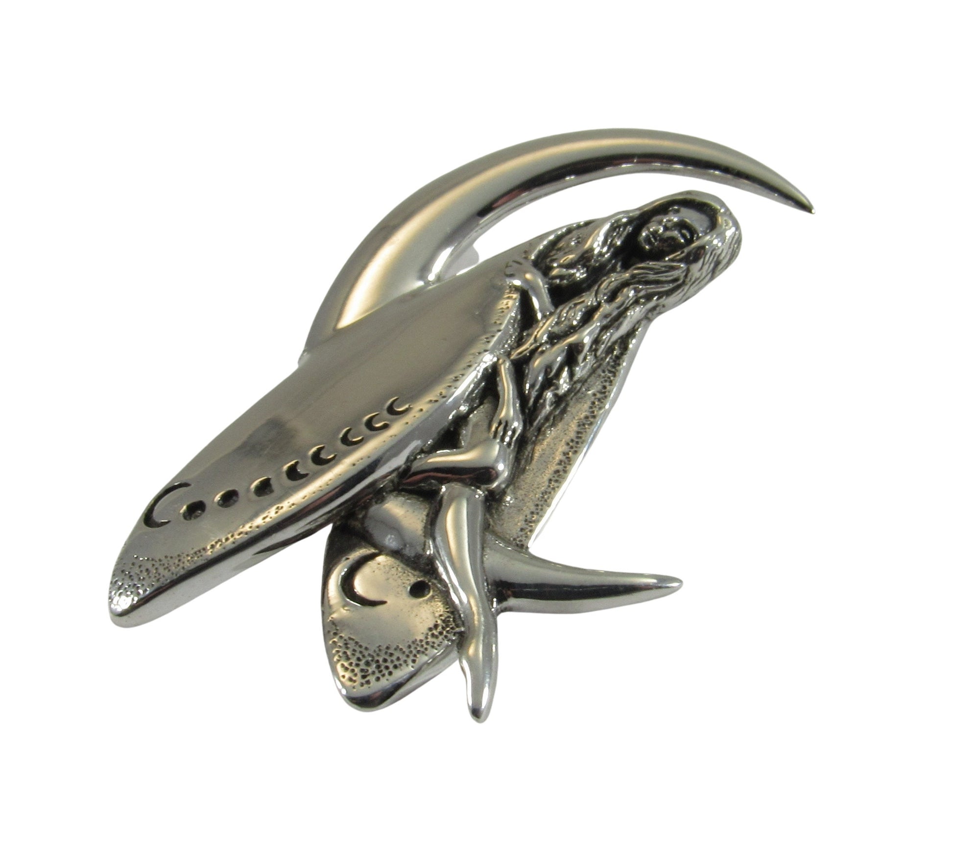 Solid 925 Sterling Silver Guardian Moon Fairy Pendant, Crescent Half Moon Faerie Slide Pendant, Celestial Magic Jewelry