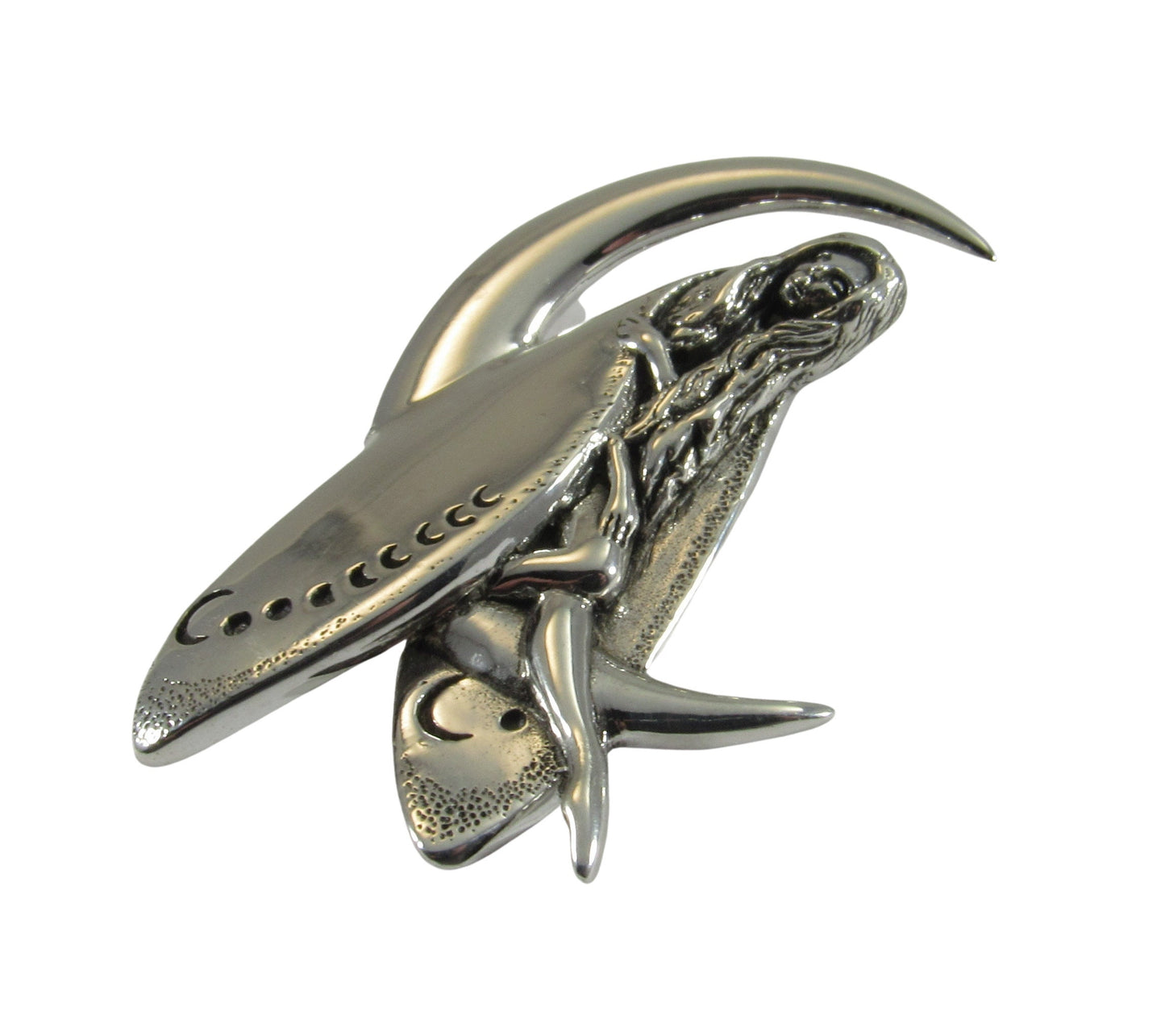 Solid 925 Sterling Silver Moon Fairy Pendant, Crescent Moon Faerie Amulet, Celestial Fantasy Jewelry