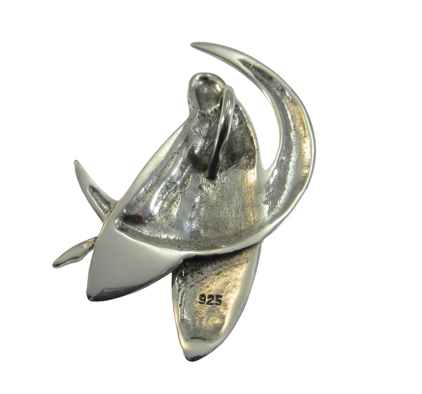 Solid 925 Sterling Silver Guardian Moon Fairy Pendant, Crescent Half Moon Faerie Slide Pendant, Celestial Magic Jewelry