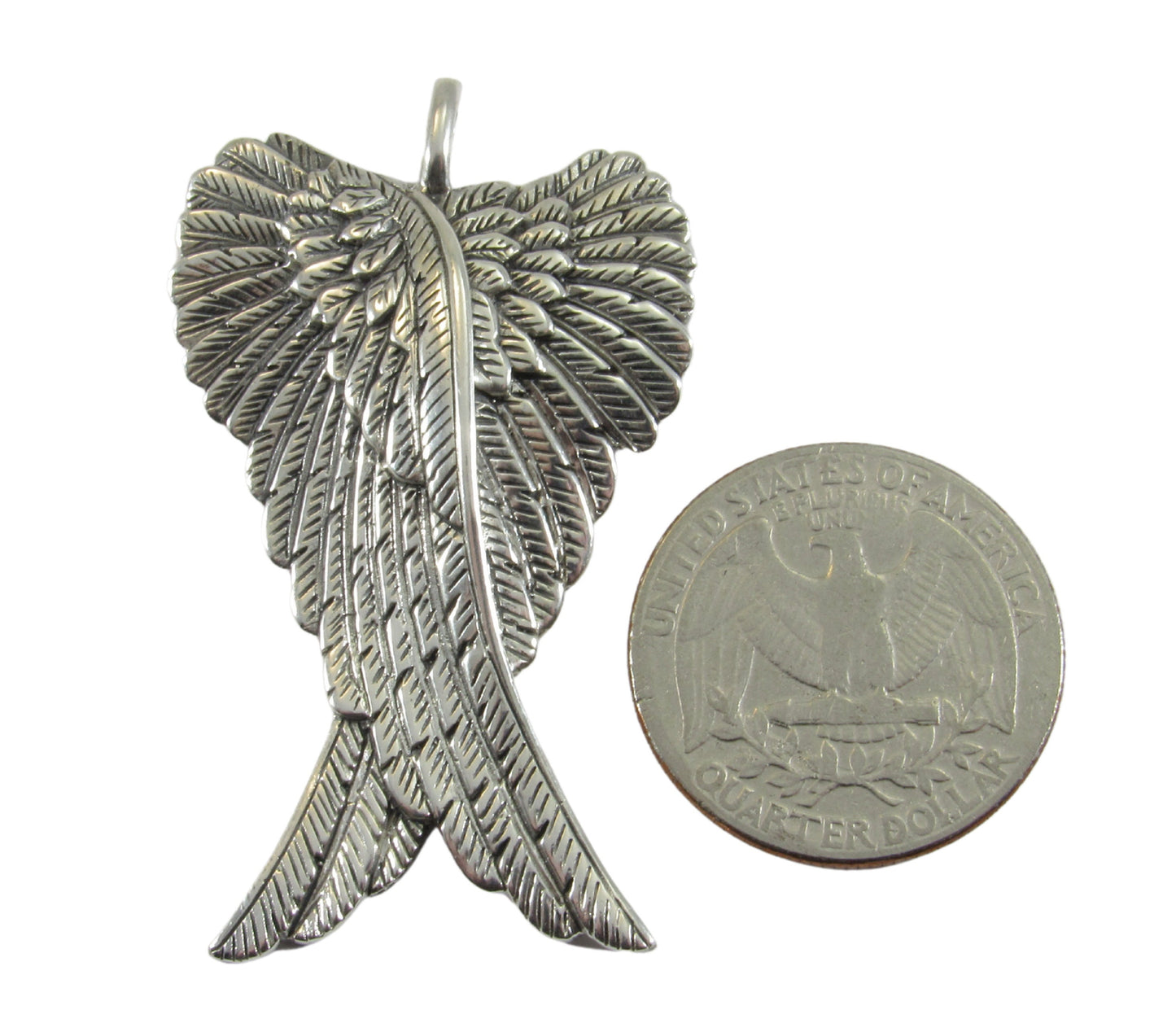 Solid 925 Sterling Silver Large Guardian Angel Wings Pendant, Protection Amulet