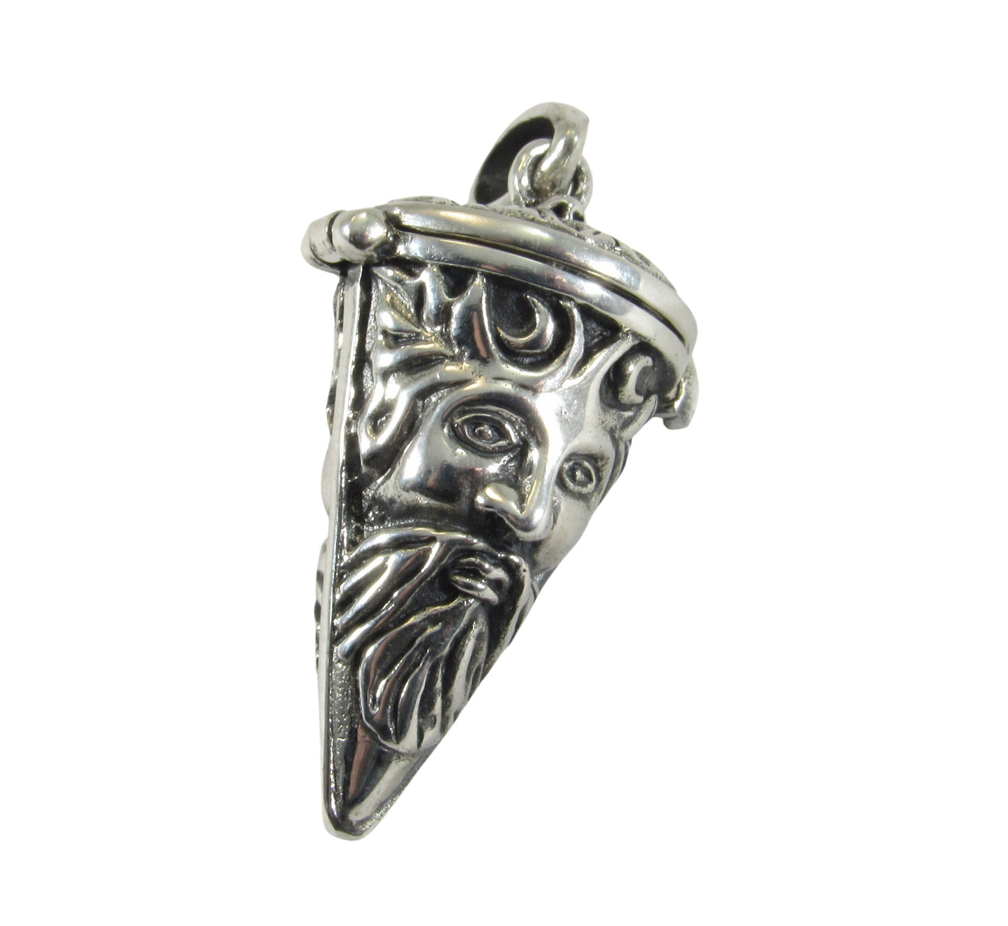 Solid 925 Sterling Silver Green Man Pendulum with Lid, Handcrafted Celtic Cernunnos Pendant for Spells & Potions