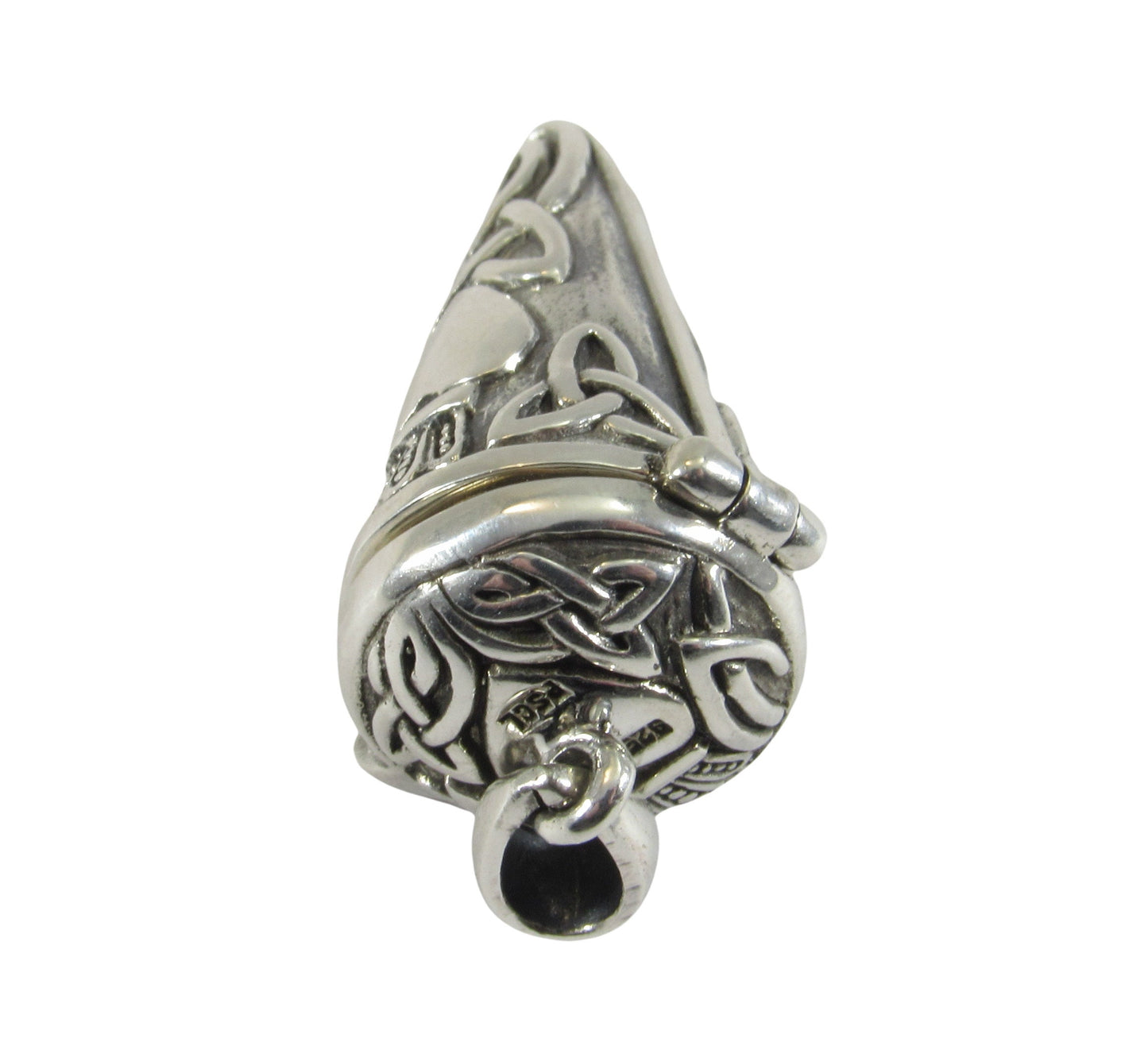 Solid 925 Sterling Silver Celtic Claddagh Pendulum with Lid, Handcrafted Magick Pendant for Spells & Potions