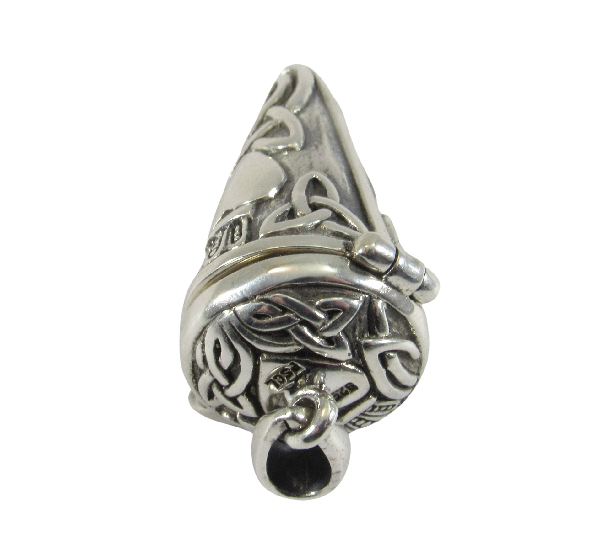 Solid 925 Sterling Silver Celtic Claddagh Pendulum with Lid, Handcrafted Magick Pendant for Spells & Potions