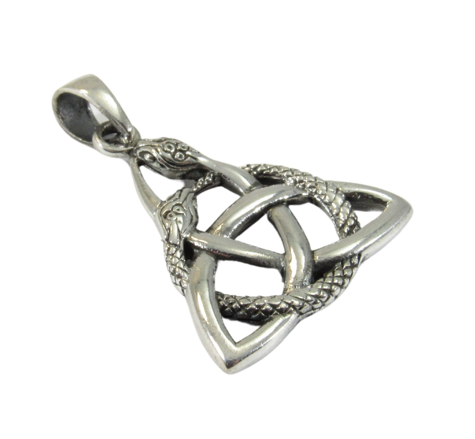 Solid 925 Sterling Silver Celtic Trinity Knot Snake Pendant, Ouroboros Triangle, Viking Triquetra Knot Pyramid Amulet, Gothic Jewelry Gift