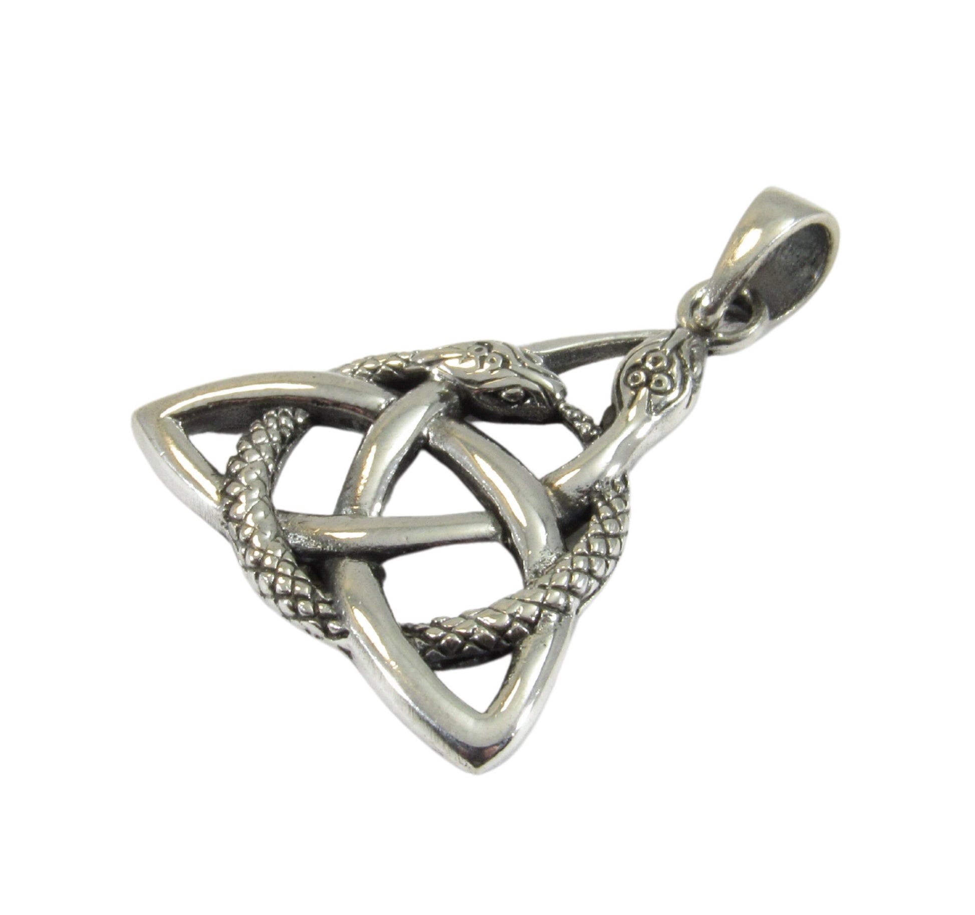 Solid 925 Sterling Silver Celtic Trinity Knot Snake Pendant, Ouroboros Triangle, Viking Triquetra Knot Pyramid Amulet, Gothic Jewelry Gift
