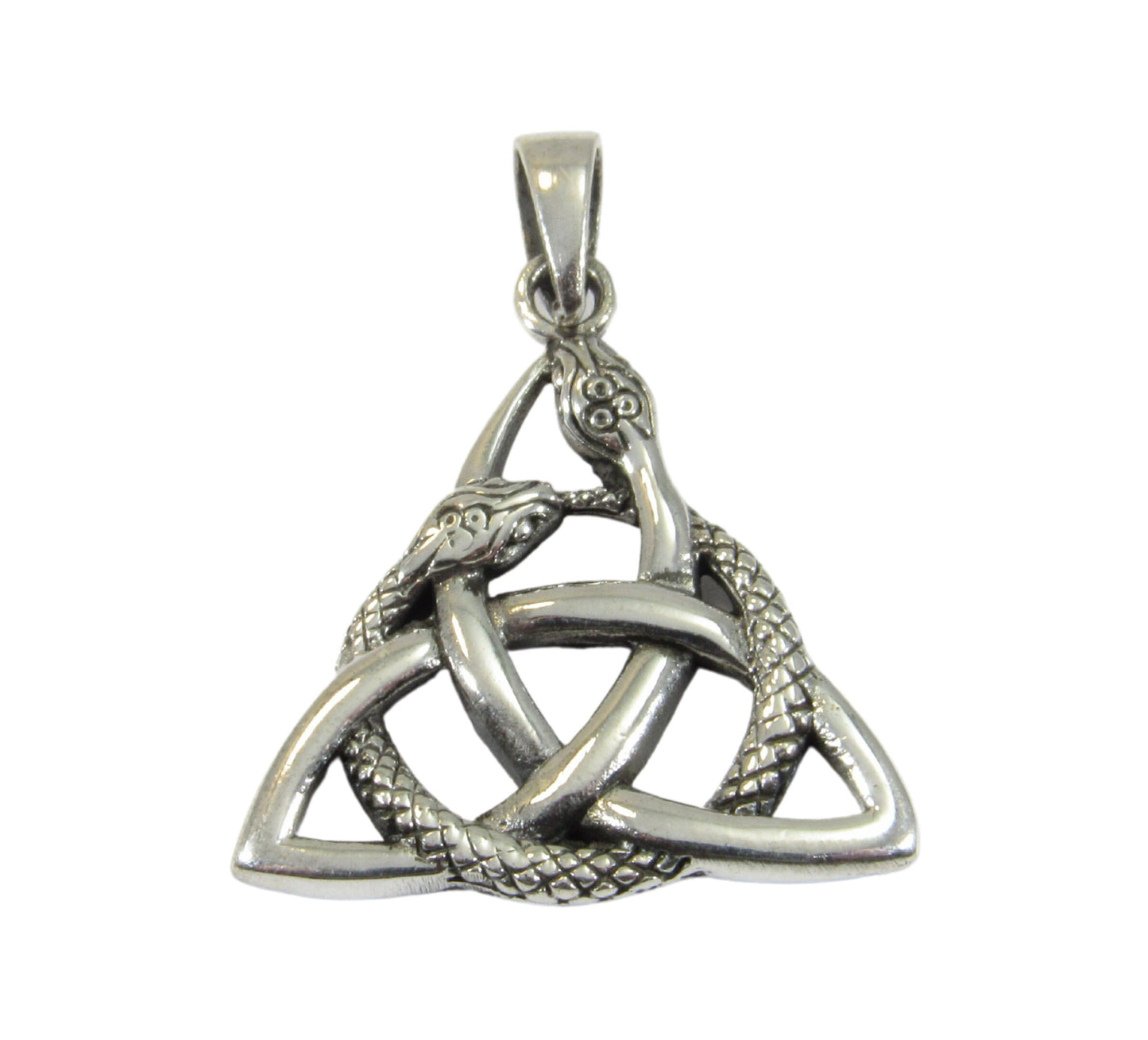 Solid 925 Sterling Silver Celtic Trinity Knot Snake Pendant, Ouroboros Triangle, Viking Triquetra Knot Pyramid Amulet, Gothic Jewelry Gift