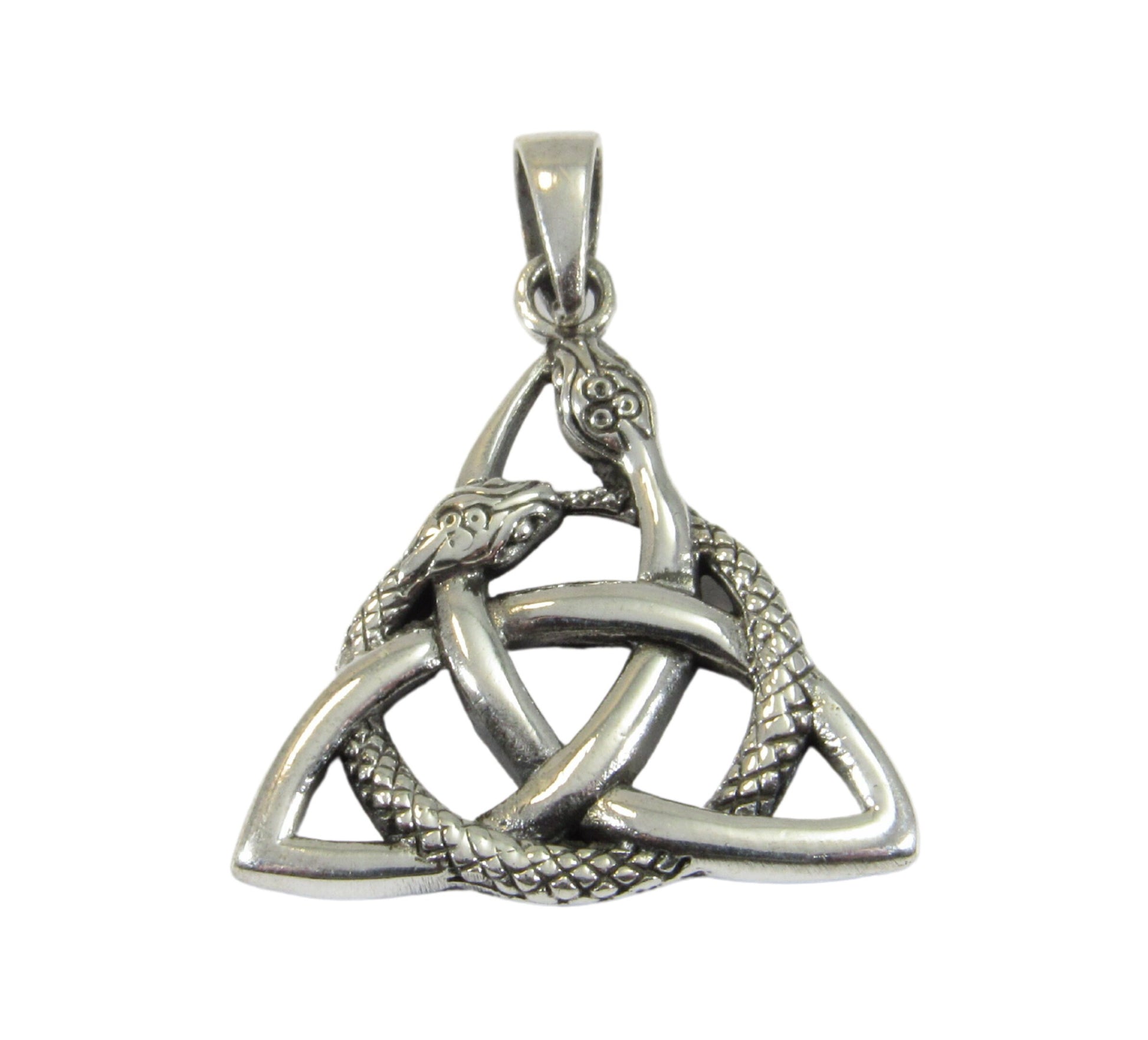 Solid 925 Sterling Silver Celtic Trinity Knot Snake Pendant, Ouroboros Triangle, Viking Triquetra Knot Pyramid Amulet, Gothic Jewelry Gift
