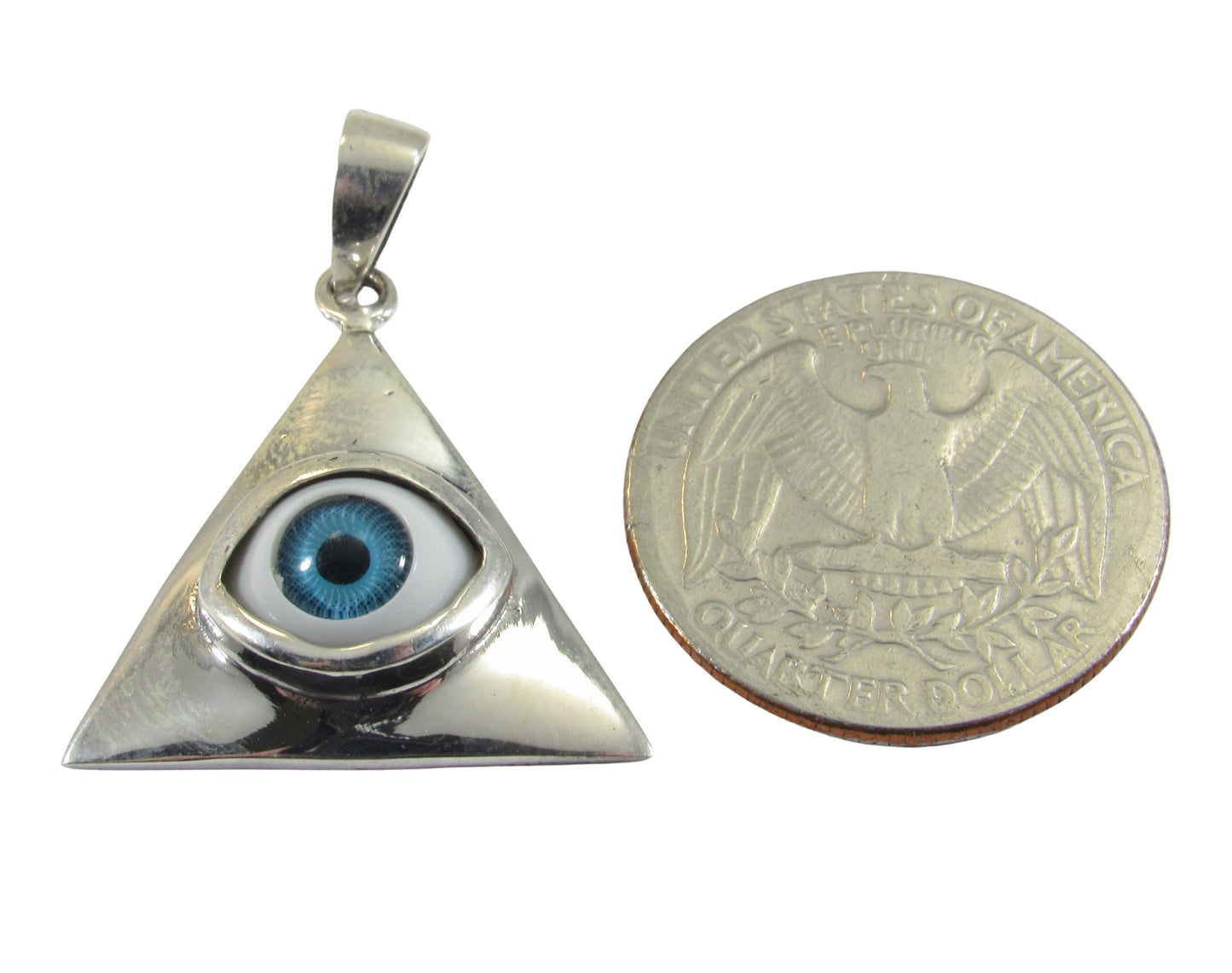 Solid 925 Sterling Silver Eye Pendant, All-Seeing Eye Jewelry, Glass Eyeball Pendant, Illuminati Triangle Necklace, Occult Protection Amulet