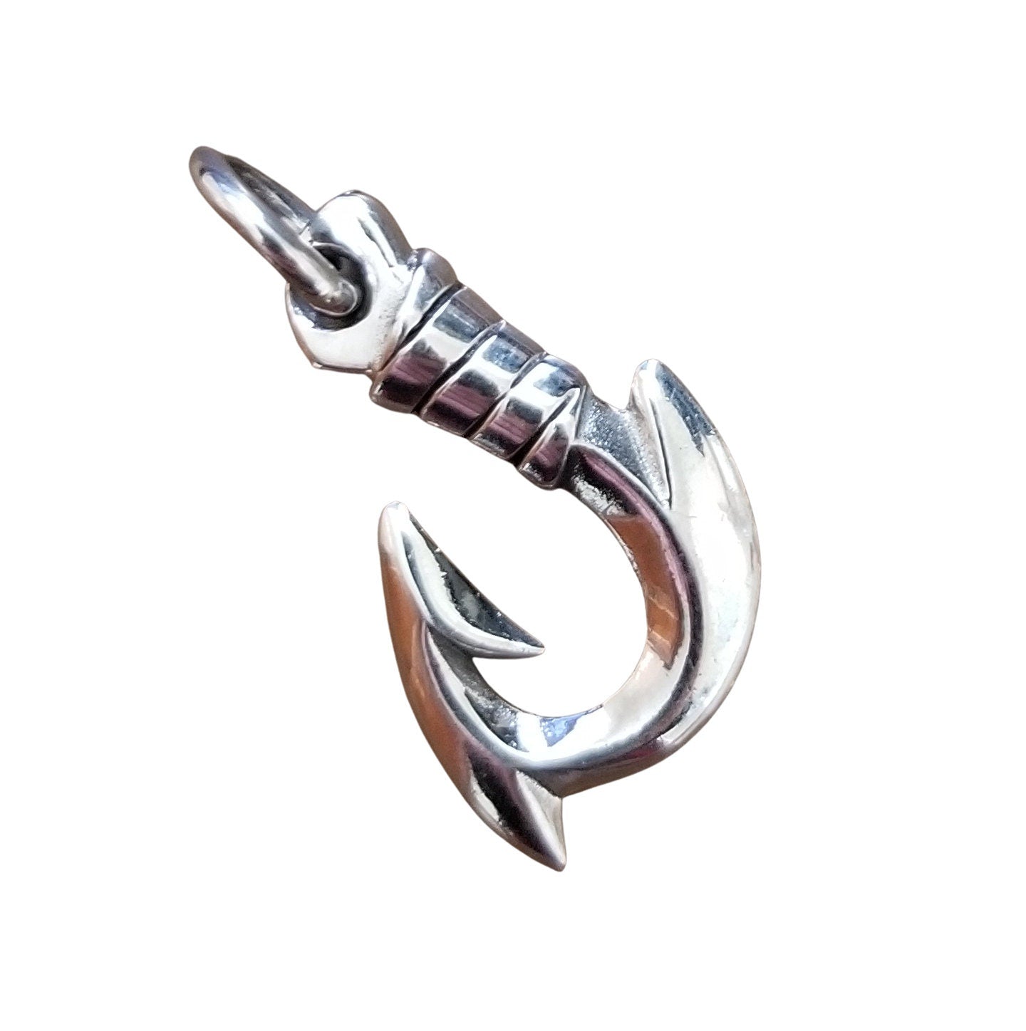 Solid 925 Sterling Silver Fishing Hook Pendant - Nautical Jewelry, Fisherman’s Necklace Charm, Ocean Lover Gift, Chunky Fish Hook Pendant