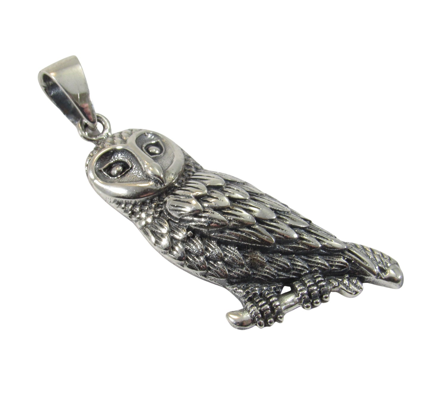 Solid 925 Sterling Silver Owl Pendant - Barn Owl Necklace Amulet - Nocturnal Bird Jewelry - Nature Charm for Her or Him - Symbol of Wisdom