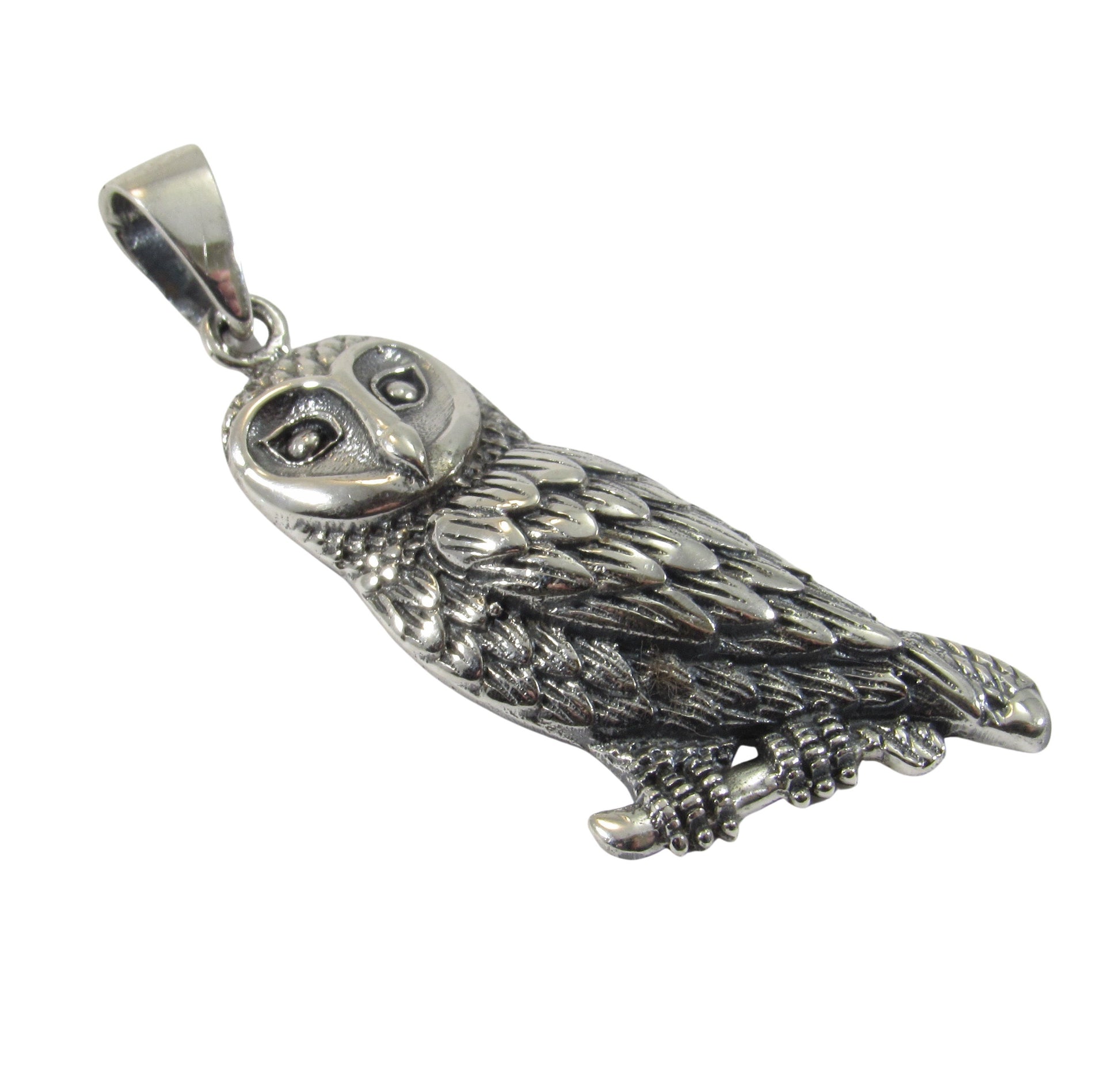 Solid 925 Sterling Silver Owl Pendant - Barn Owl Necklace Amulet - Nocturnal Bird Jewelry - Nature Charm for Her or Him - Symbol of Wisdom