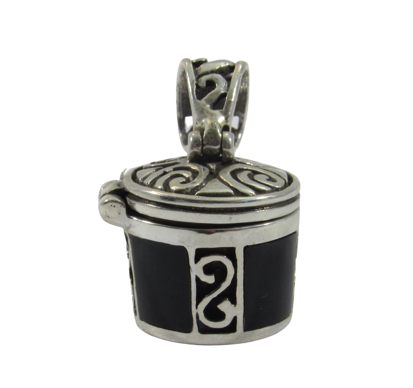 Solid 925 Sterling Silver Poison Pendant – Cremation Urn Locket for Ashes, Funerary Keepsake, Black Onyx Memorial Jewelry