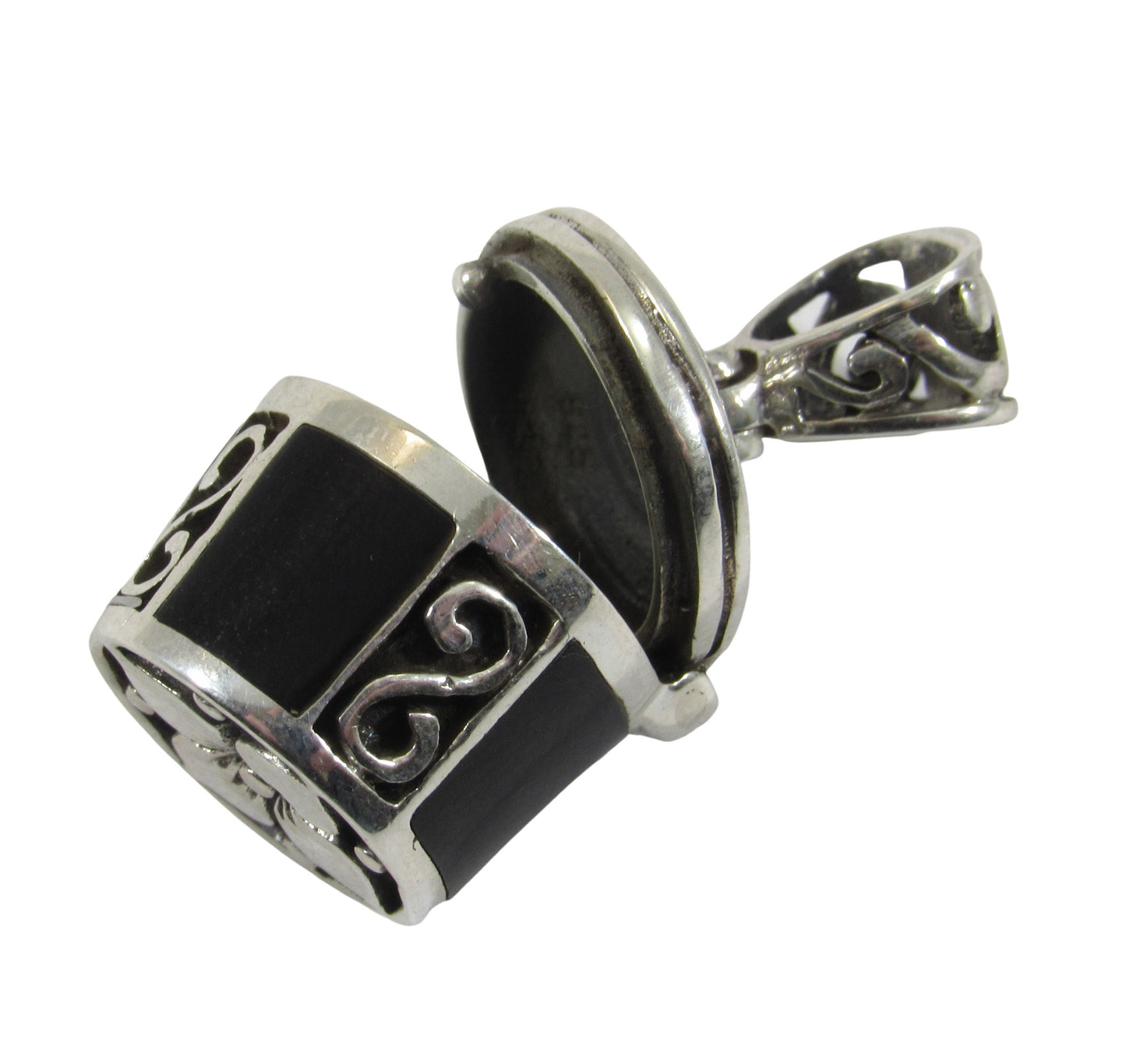 Solid 925 Sterling Silver Poison Pendant – Cremation Urn Locket for Ashes, Funerary Keepsake, Black Onyx Memorial Jewelry