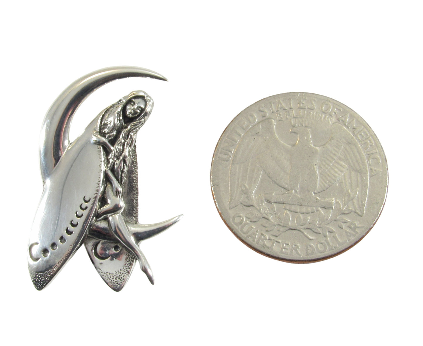 Solid 925 Sterling Silver Guardian Moon Fairy Pendant, Crescent Half Moon Faerie Slide Pendant, Celestial Magic Jewelry