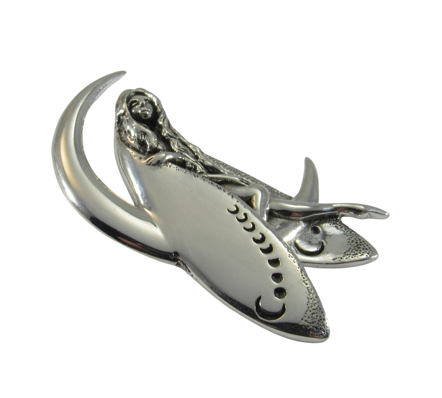 Solid 925 Sterling Silver Guardian Moon Fairy Pendant, Crescent Half Moon Faerie Slide Pendant, Celestial Magic Jewelry