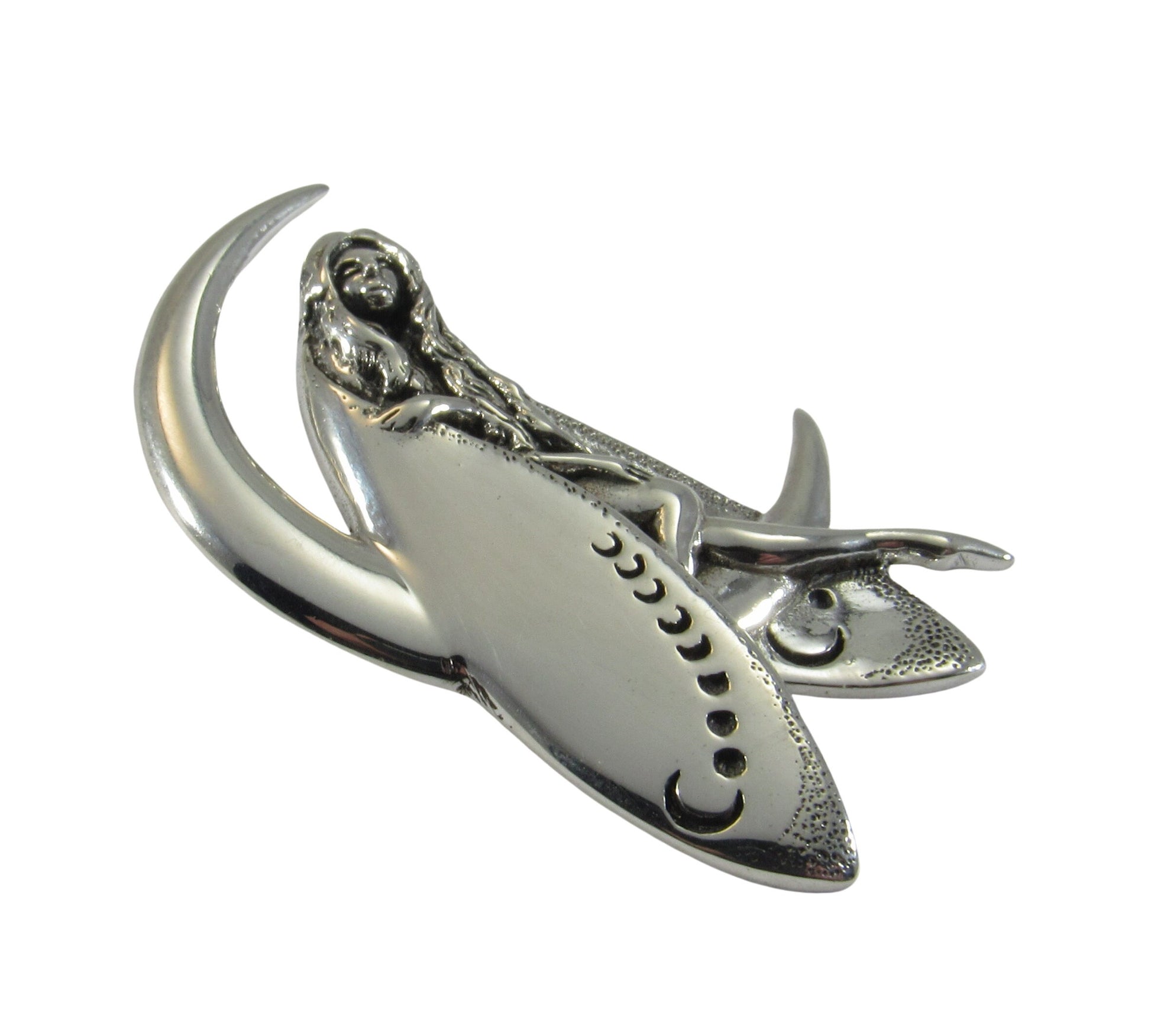 Solid 925 Sterling Silver Guardian Moon Fairy Pendant, Crescent Half Moon Faerie Slide Pendant, Celestial Magic Jewelry
