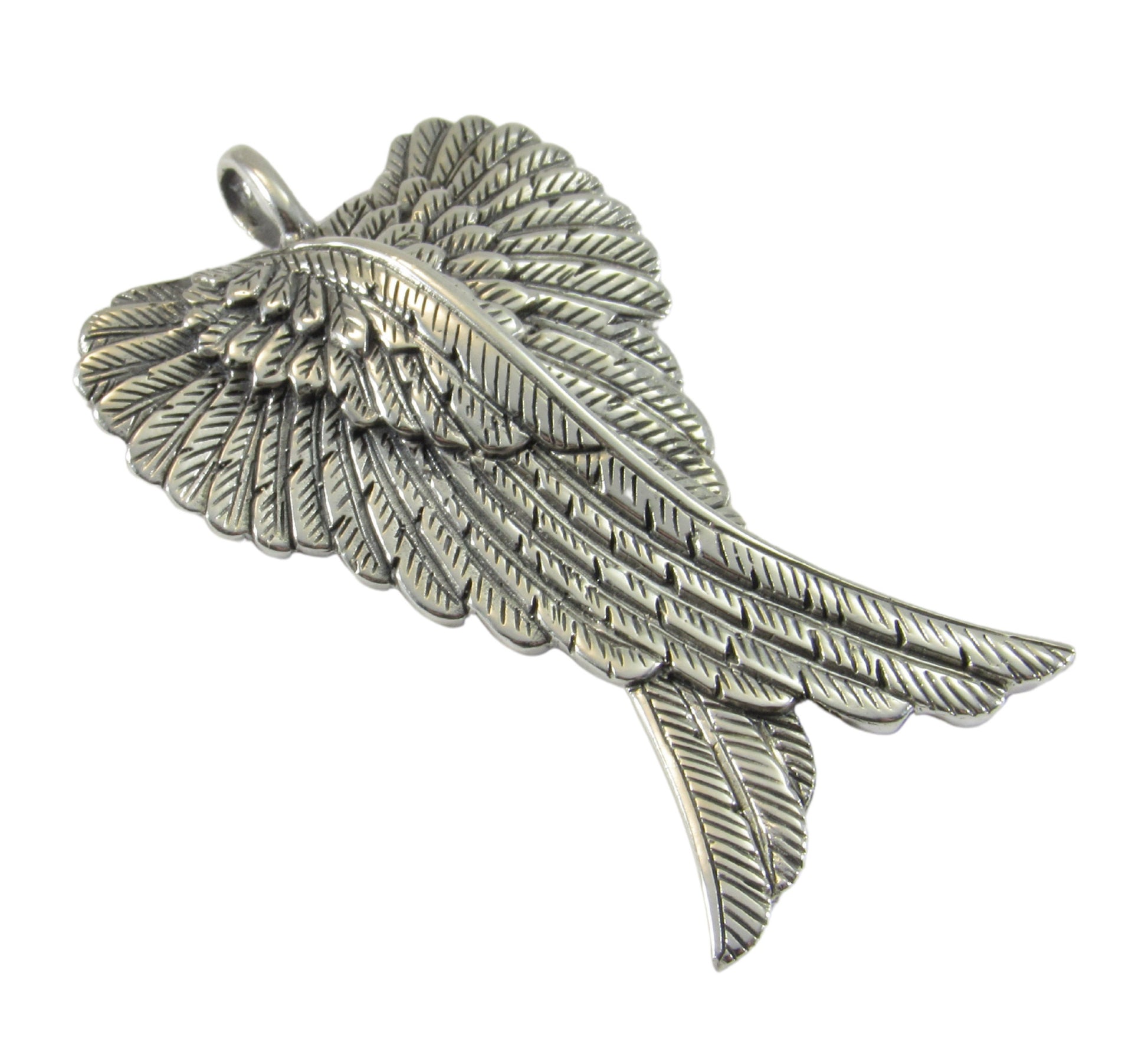 Solid 925 Sterling Silver Large Guardian Angel Wings Pendant, Protection Amulet