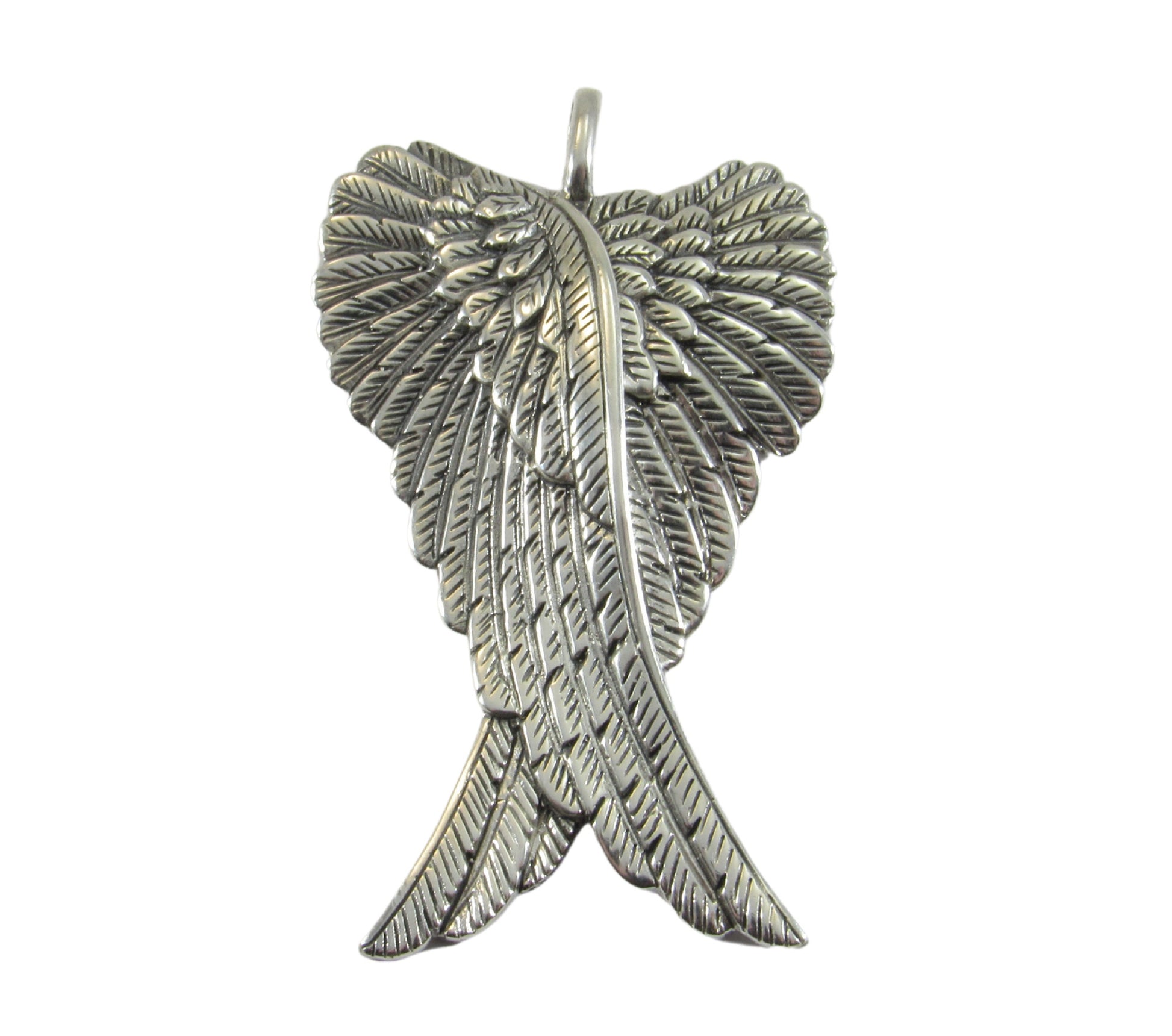 Solid 925 Sterling Silver Large Guardian Angel Wings Pendant, Protection Amulet