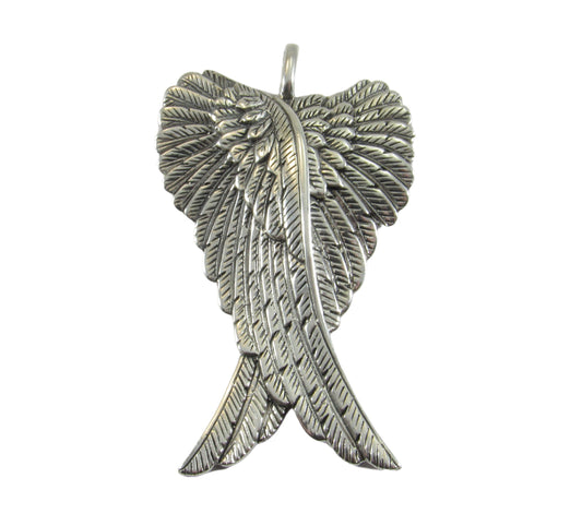 Solid 925 Sterling Silver Large Guardian Angel Wings Pendant, Protection Amulet