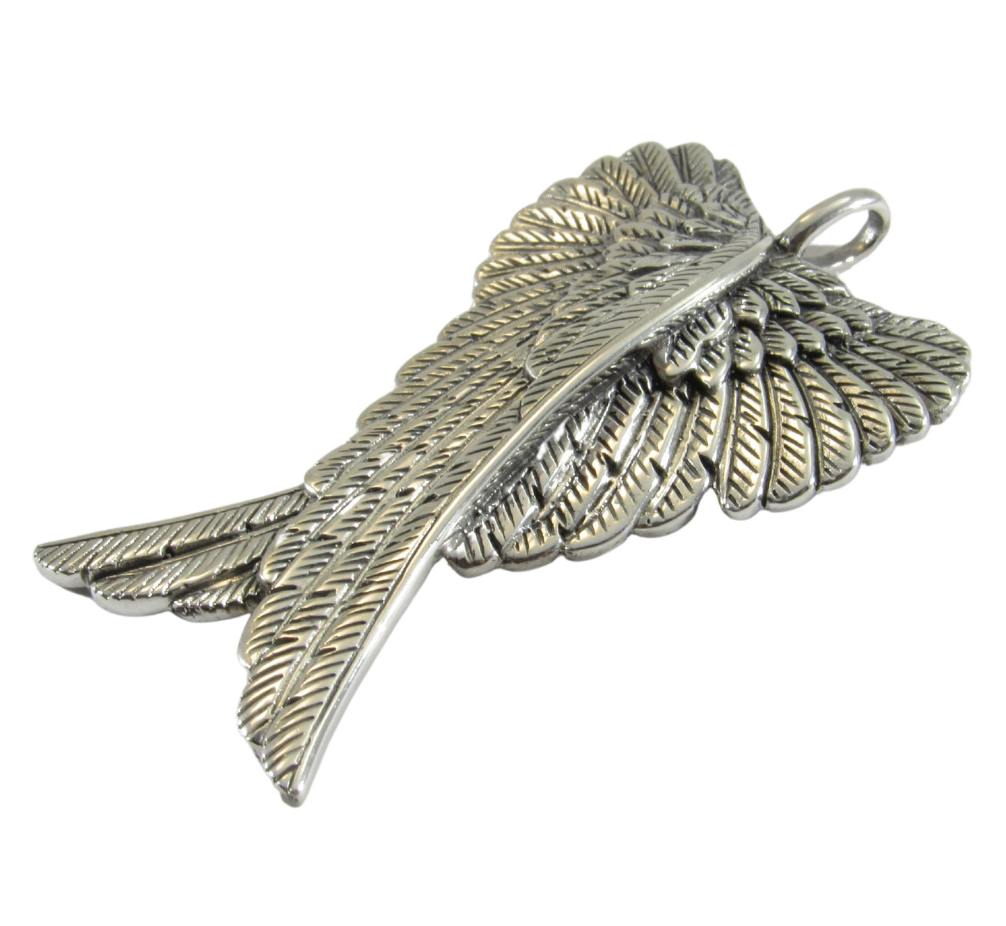 Solid 925 Sterling Silver Large Guardian Angel Wings Pendant, Protection Amulet