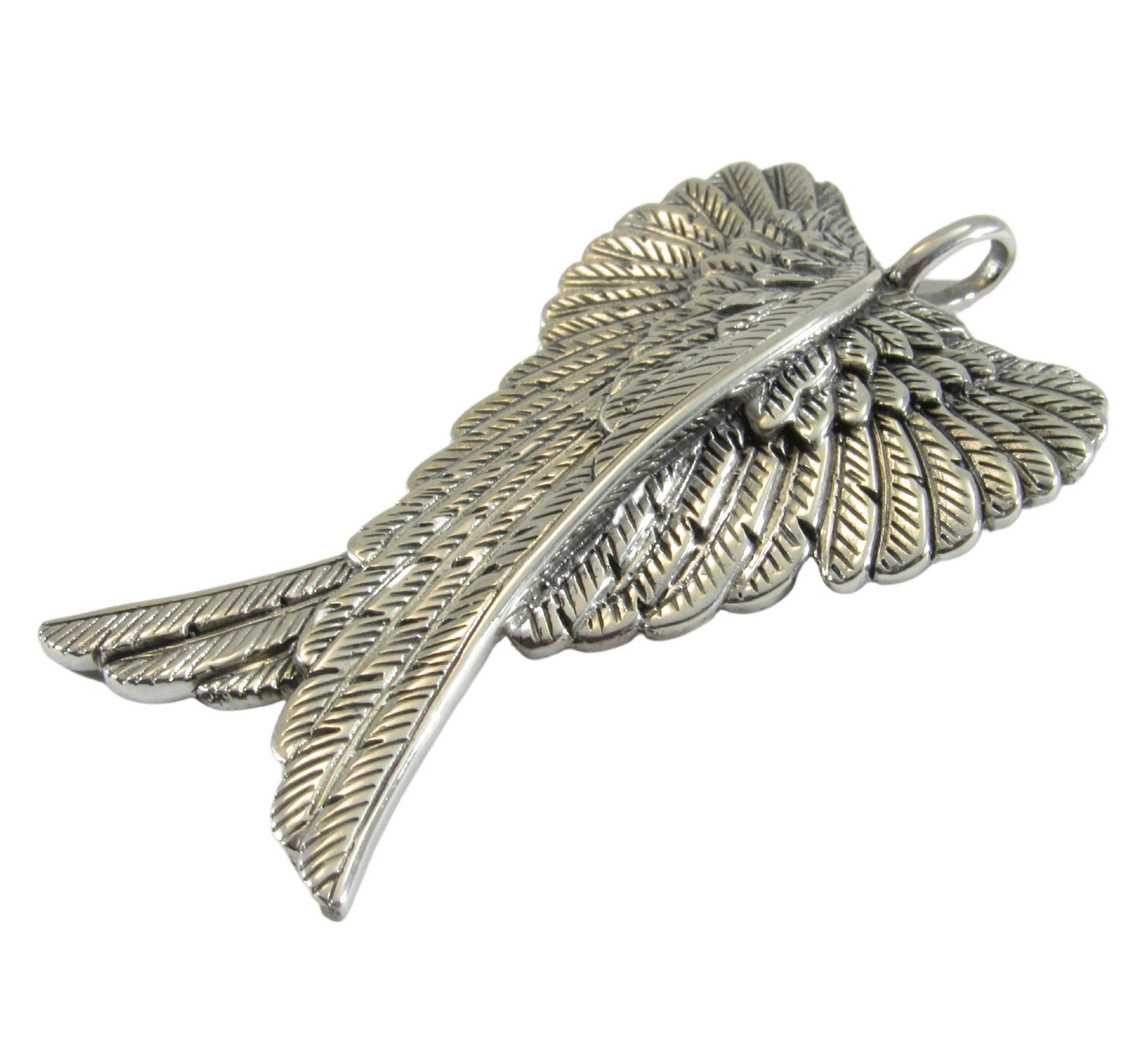 Solid 925 Sterling Silver Large Guardian Angel Wings Pendant, Protection Amulet