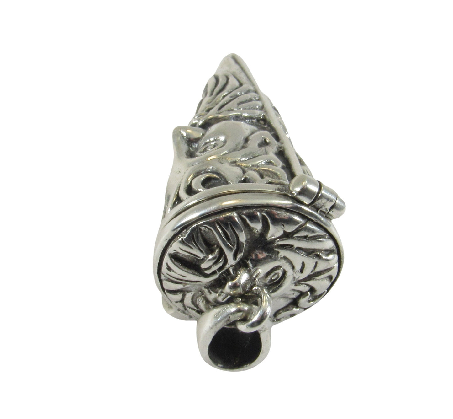 Solid 925 Sterling Silver Green Man Pendulum with Lid, Handcrafted Celtic Cernunnos Pendant for Spells & Potions