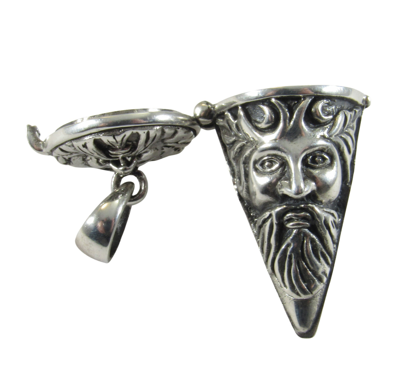 Solid 925 Sterling Silver Green Man Pendulum with Lid, Handcrafted Celtic Cernunnos Pendant for Spells & Potions
