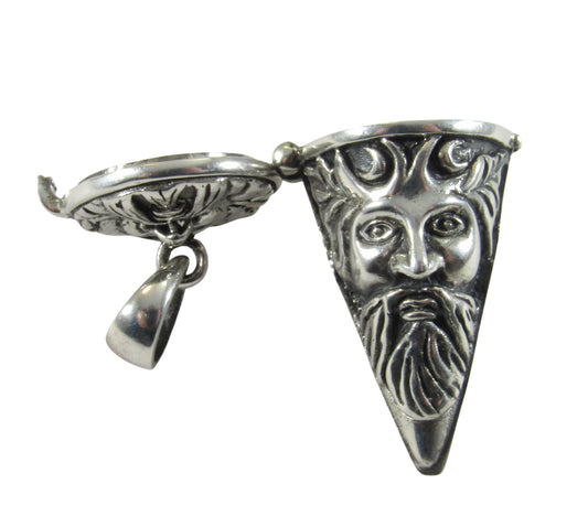 Solid 925 Sterling Silver Green Man Pendulum with Lid, Handcrafted Celtic Cernunnos Pendant for Spells & Potions