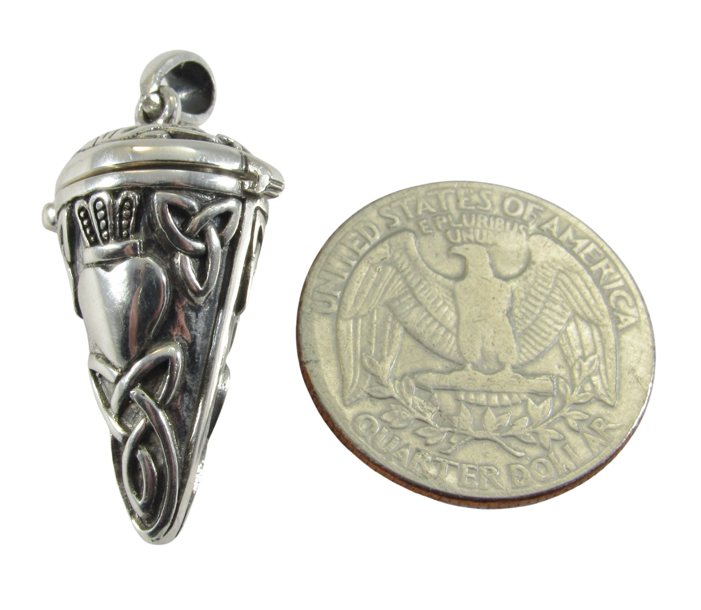 Solid 925 Sterling Silver Celtic Claddagh Pendulum with Lid, Handcrafted Magick Pendant for Spells & Potions