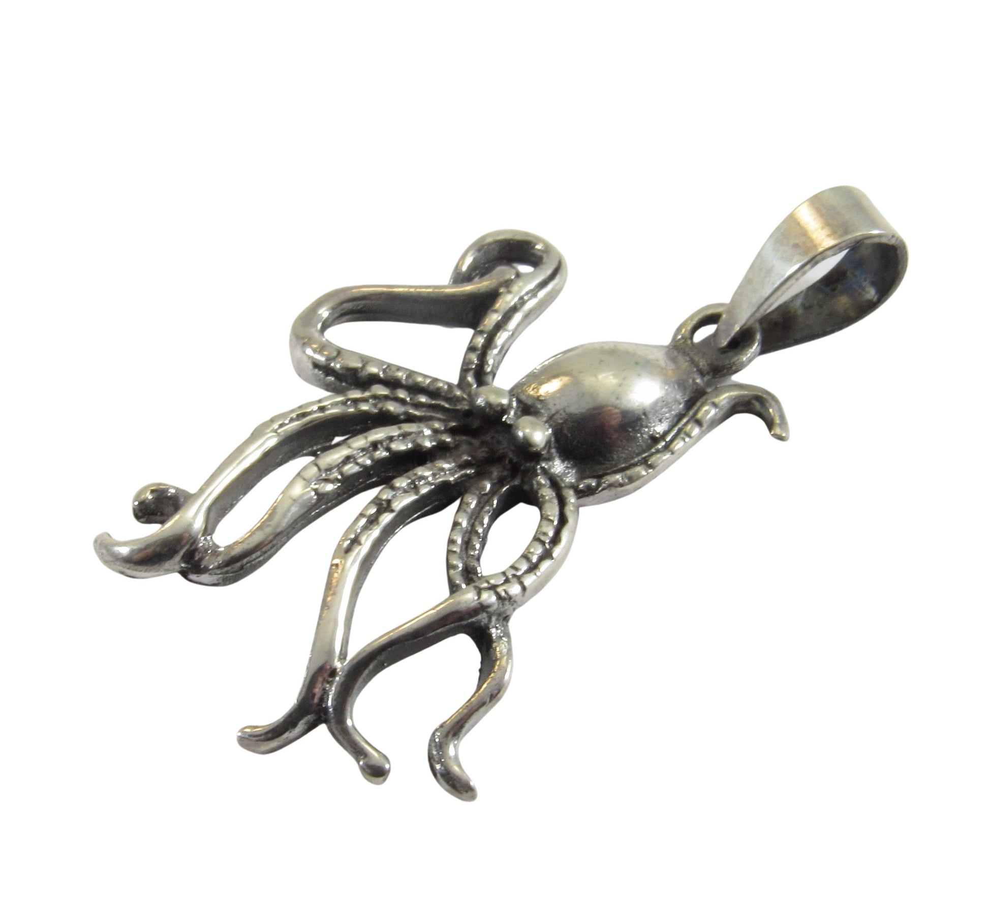 Solid 925 Sterling Silver Octopus Pendant - Nautical Sea Creature Necklace Charm - Ocean Animal Jewelry - Marine Life Gift for Her or Him