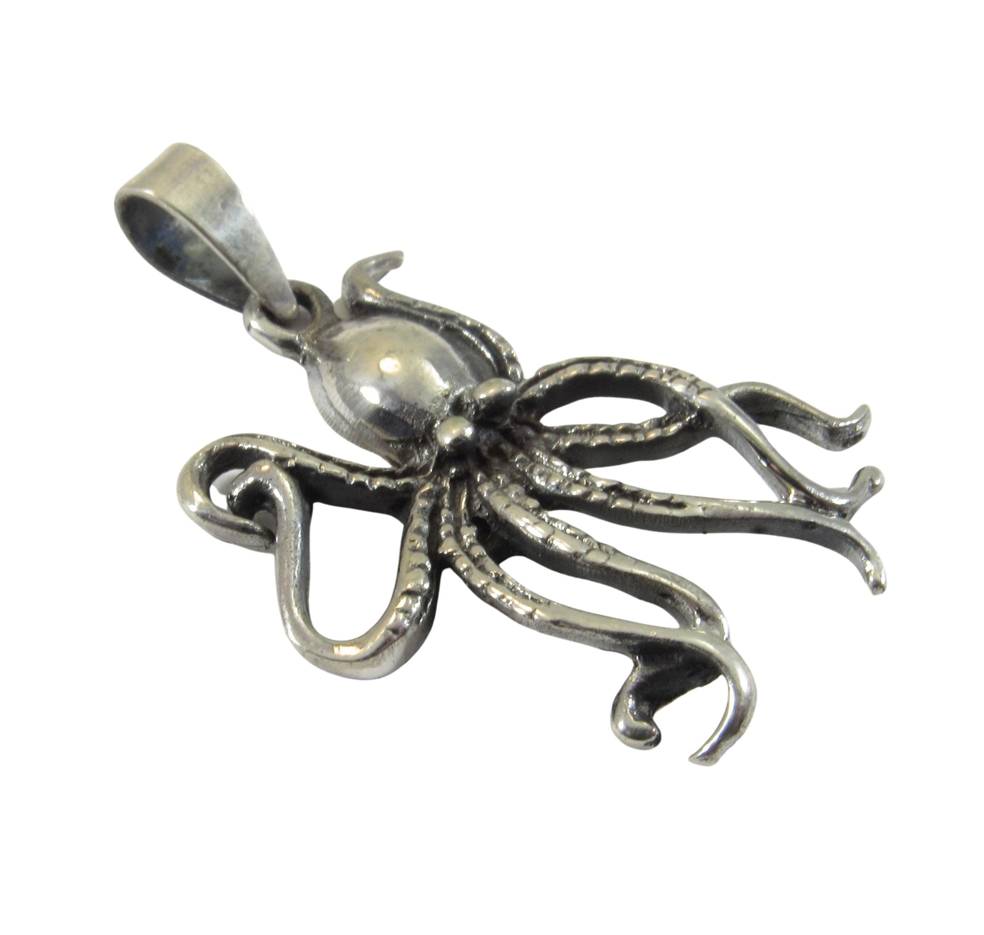 Solid 925 Sterling Silver Octopus Pendant - Nautical Sea Creature Necklace Charm - Ocean Animal Jewelry - Marine Life Gift for Her or Him