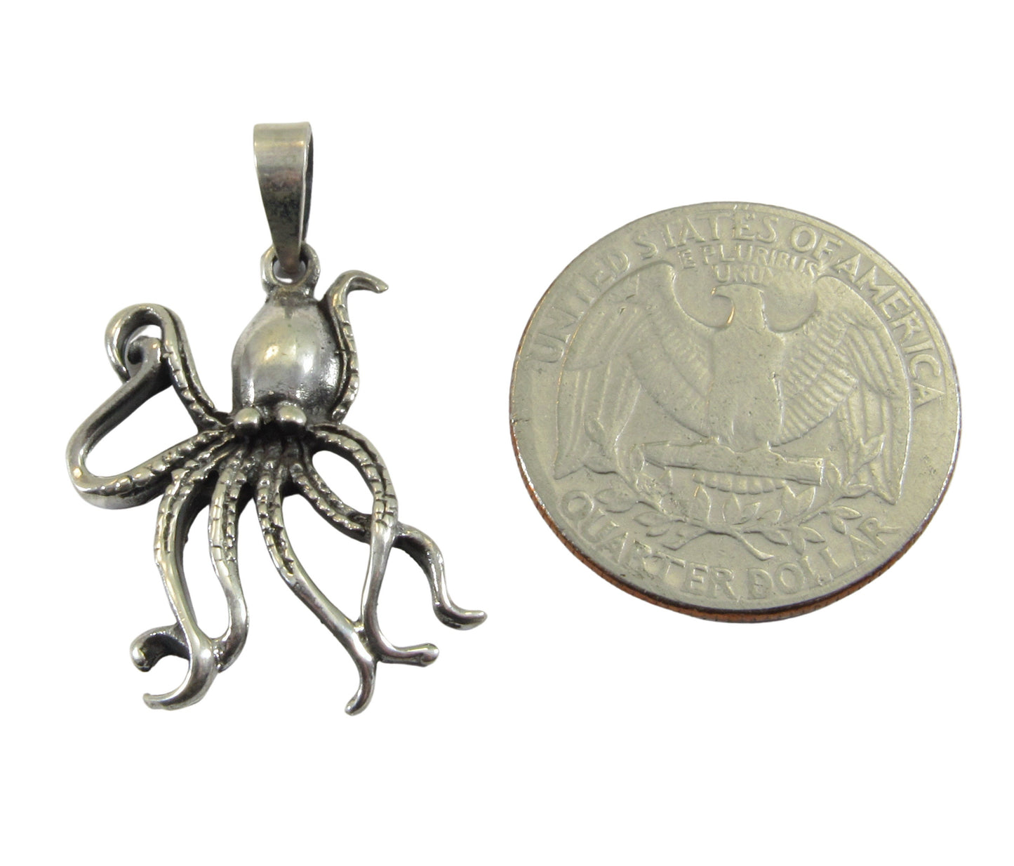 Solid 925 Sterling Silver Octopus Pendant - Nautical Sea Creature Necklace Charm - Ocean Animal Jewelry - Marine Life Gift for Her or Him