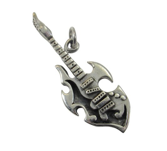 Handcrafted Solid 925 Sterling Silver Electric Guitar Pendant, Musical Rocker Jewelry, Perfect for Men or Women