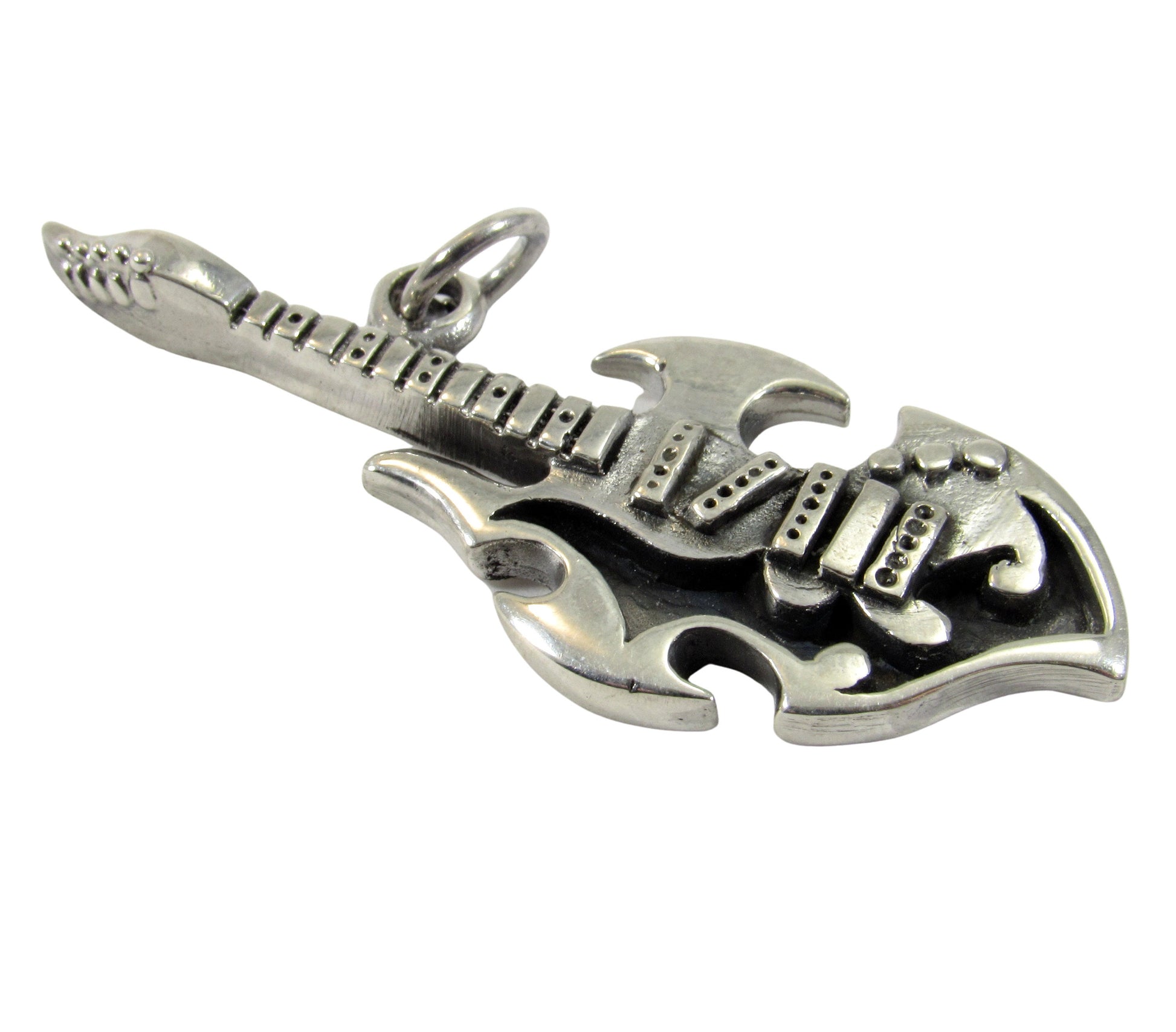 Handcrafted Solid 925 Sterling Silver Electric Guitar Pendant, Musical Rocker Jewelry, Perfect for Men or Women