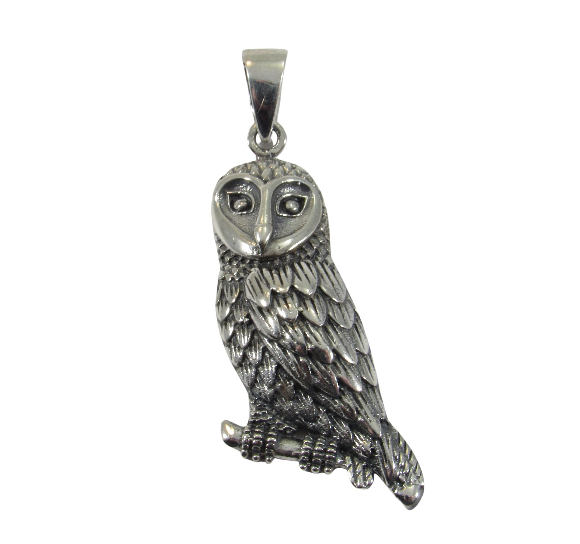 Solid 925 Sterling Silver Owl Pendant - Barn Owl Necklace Amulet - Nocturnal Bird Jewelry - Nature Charm for Her or Him - Symbol of Wisdom