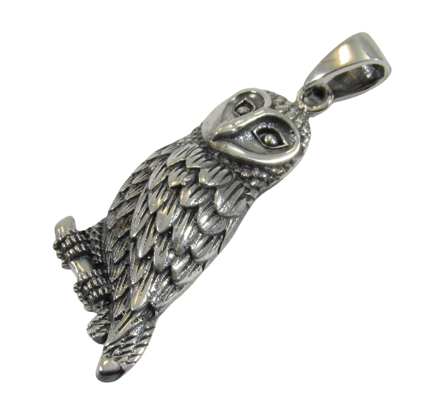 Solid 925 Sterling Silver Owl Pendant - Barn Owl Necklace Amulet - Nocturnal Bird Jewelry - Nature Charm for Her or Him - Symbol of Wisdom