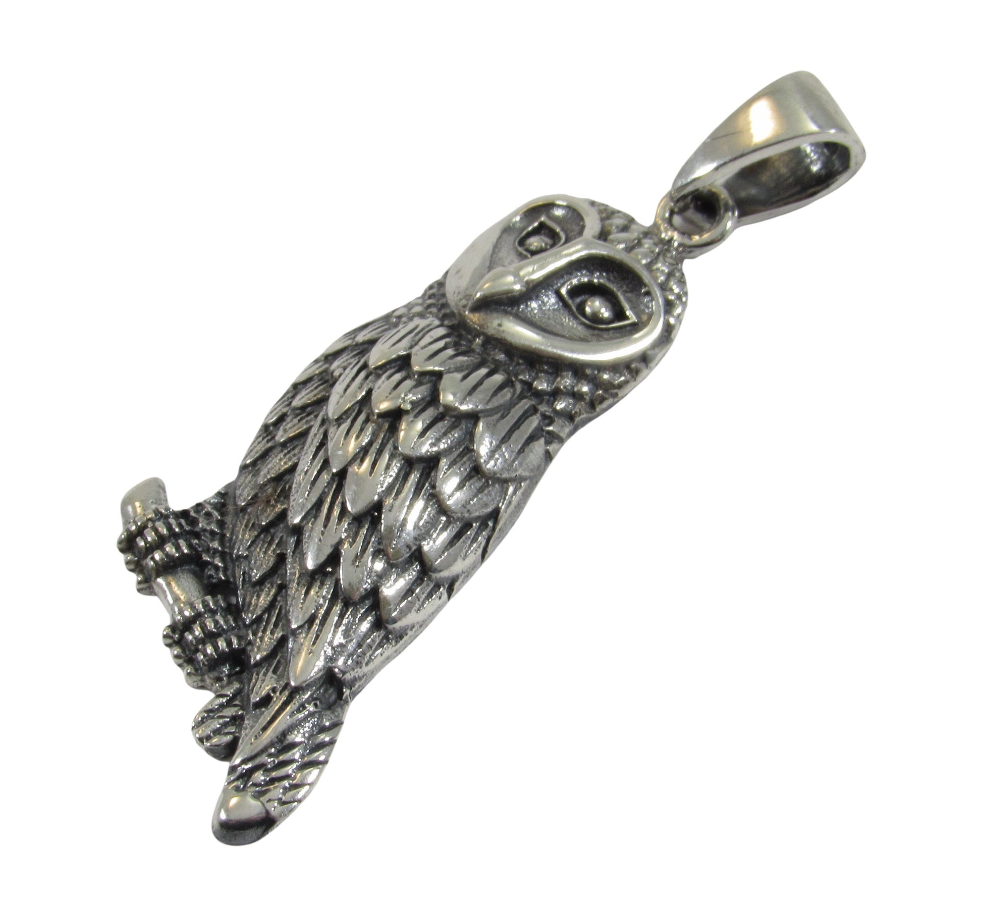 Solid 925 Sterling Silver Owl Pendant - Barn Owl Necklace Amulet - Nocturnal Bird Jewelry - Nature Charm for Her or Him - Symbol of Wisdom