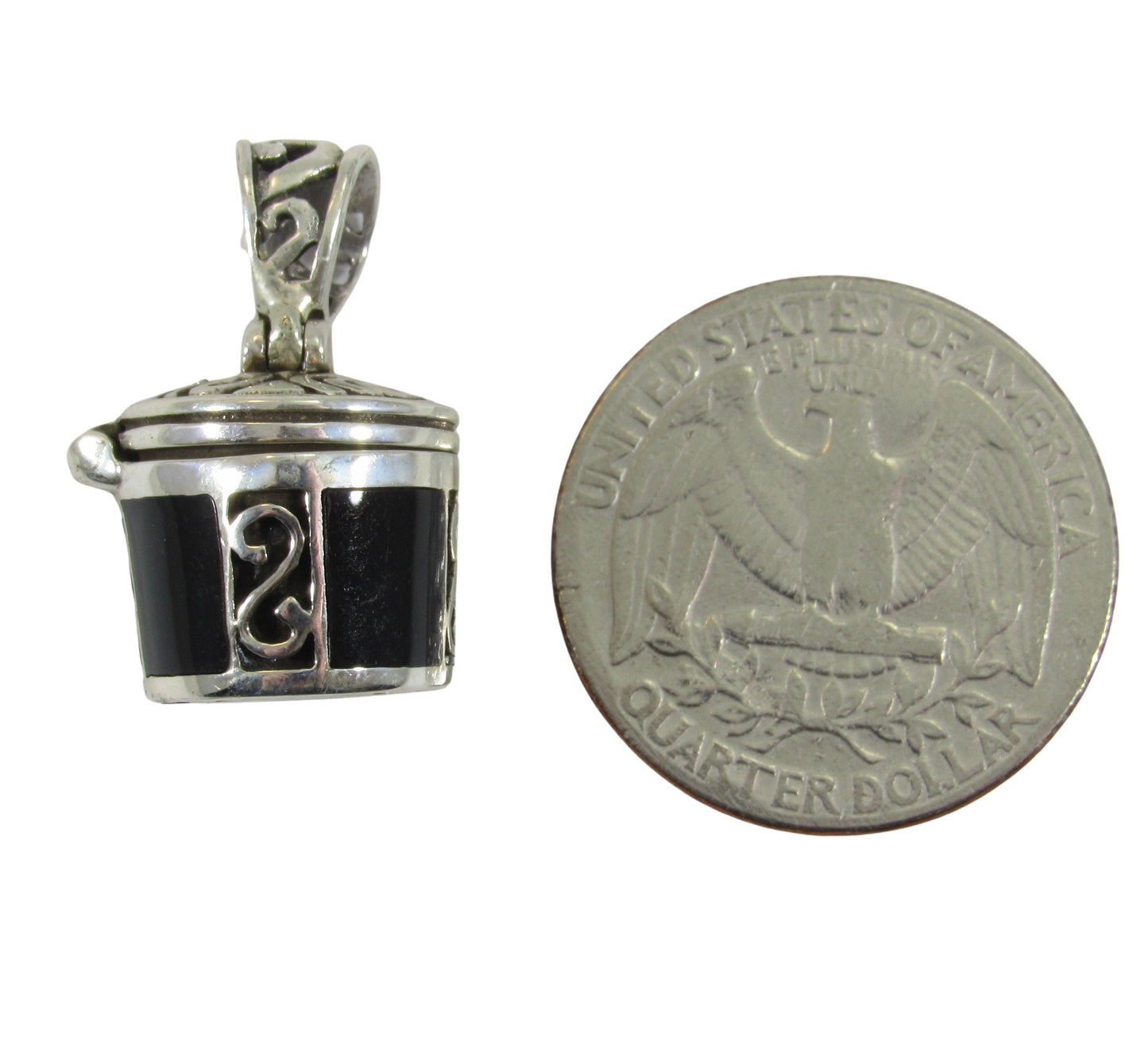 Solid 925 Sterling Silver Poison Pendant – Cremation Urn Locket for Ashes, Funerary Keepsake, Black Onyx Memorial Jewelry