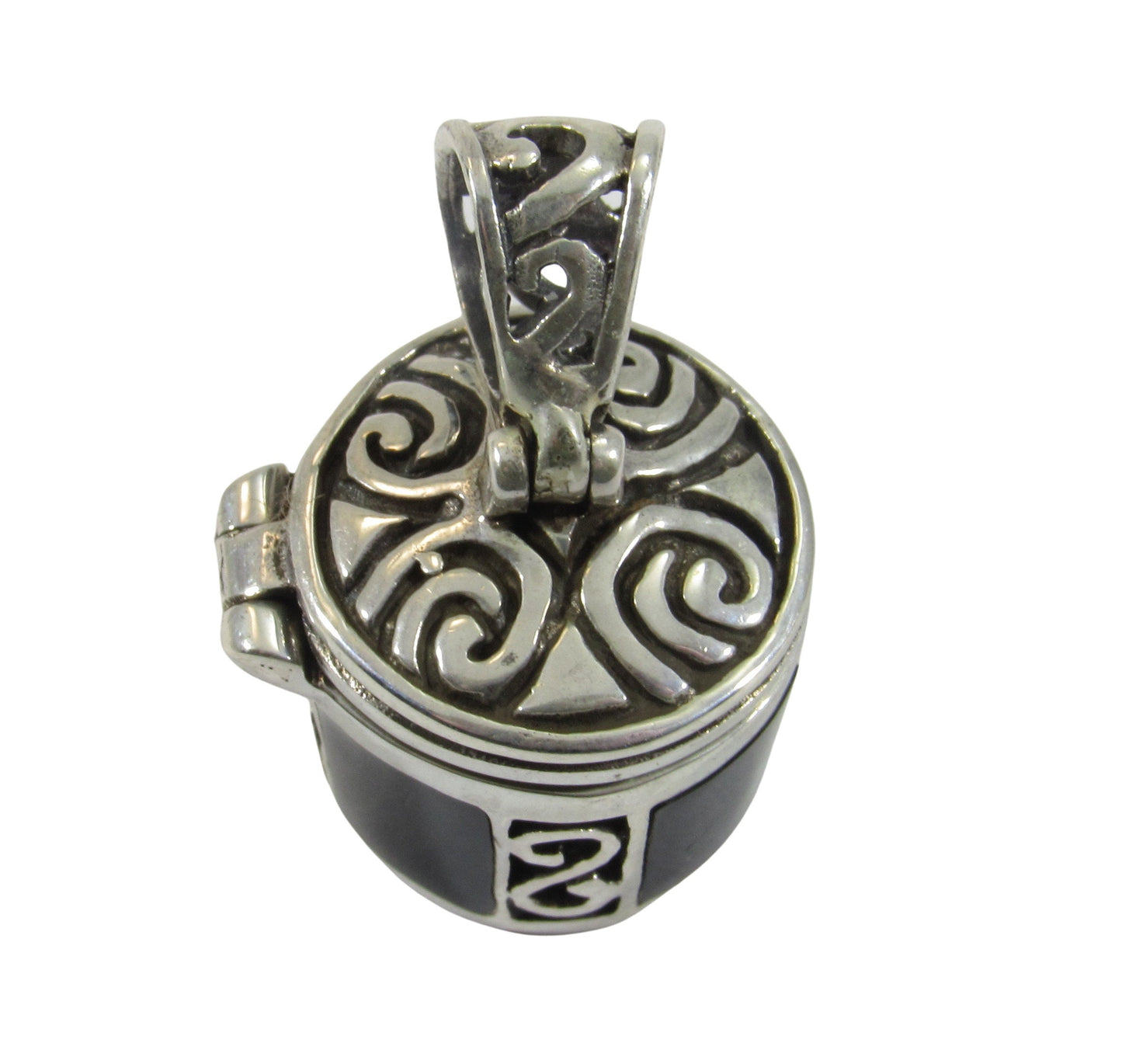 Solid 925 Sterling Silver Poison Pendant – Cremation Urn Locket for Ashes, Funerary Keepsake, Black Onyx Memorial Jewelry